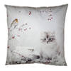 Clayre & Eef Kussenhoes 45x45 cm Wit Polyester Kat Sierkussenhoes Wit Sierkussenhoes