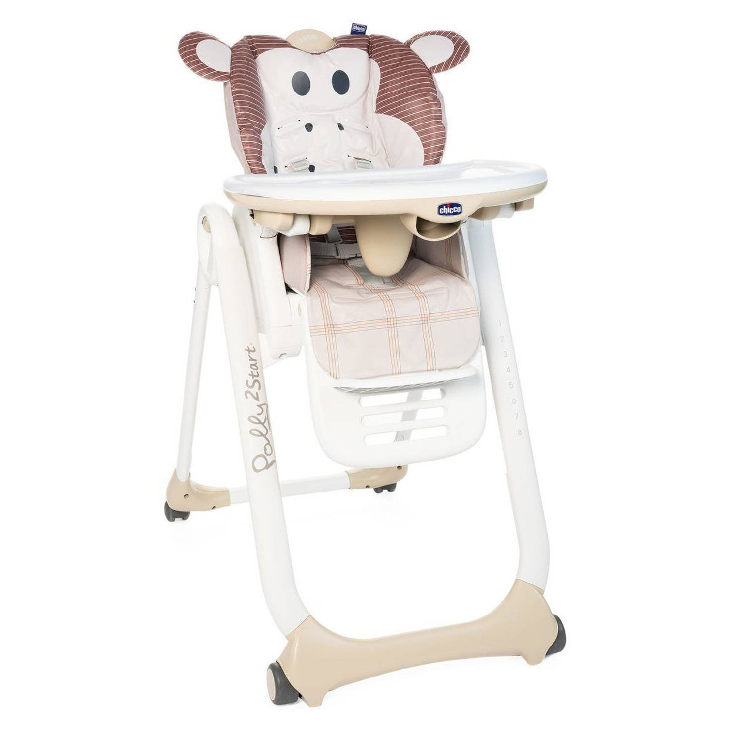 Chicco kinderstoel Polly 2 Start Monkey 88-107 cm staal wit