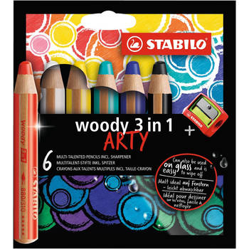 STABILO woody 3 in 1 - multitalent potlood - ARTY etui 6 kleuren + puntenslijper