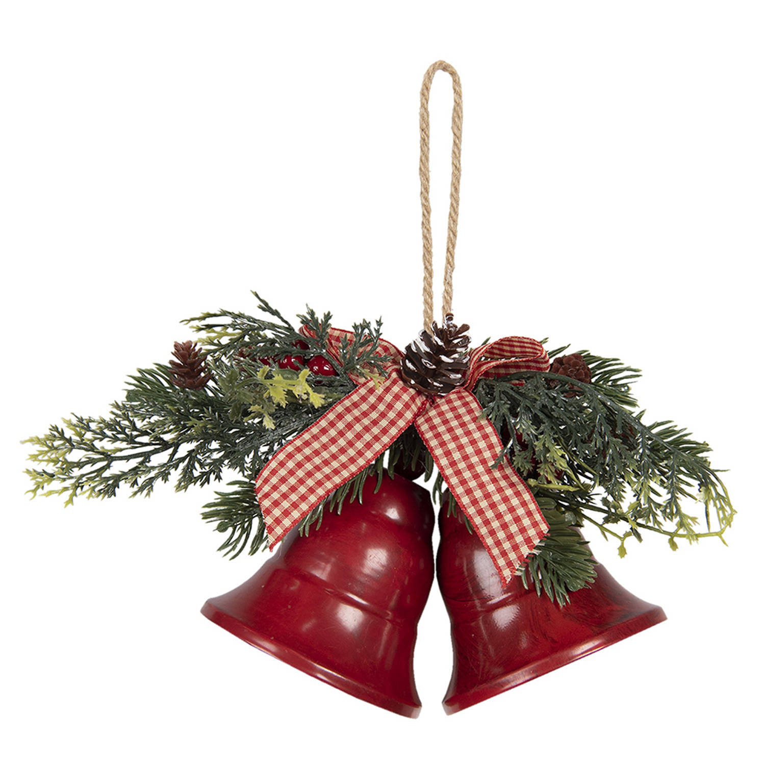 HAES DECO - Kersthanger Bellen - Formaat 17x9x12 cm - Kleur Rood - Materiaal Metaal - Kerstversiering, Kerstdecoratie, Decoratie Hanger, Kerstboomversiering