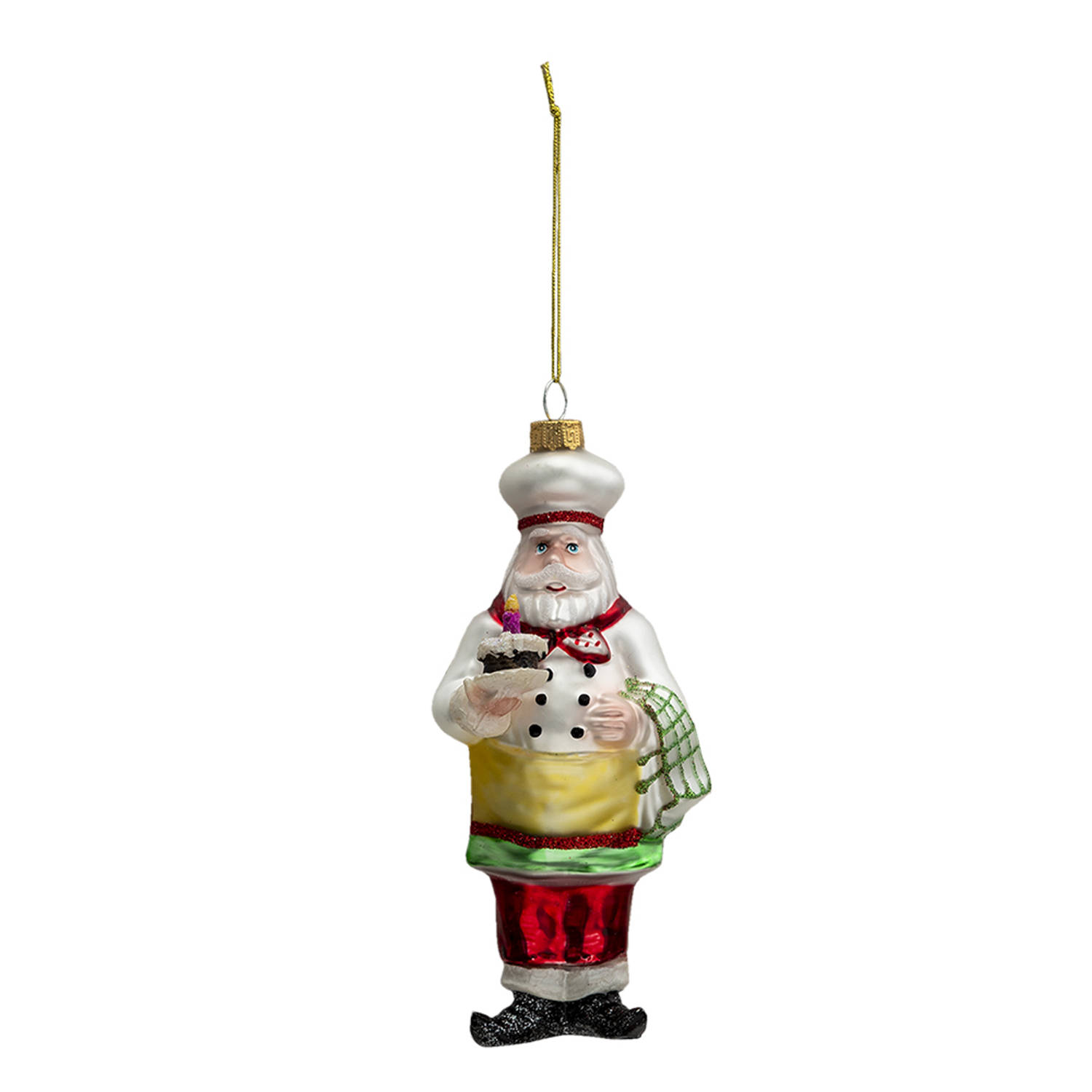 HAES DECO - Kersthanger Kerstman - Formaat 7x7x17 cm - Kleur Wit - Materiaal Glas / Polyresin - Kerstversiering, Kerstdecoratie, Decoratie Hanger, Kerstboomversiering
