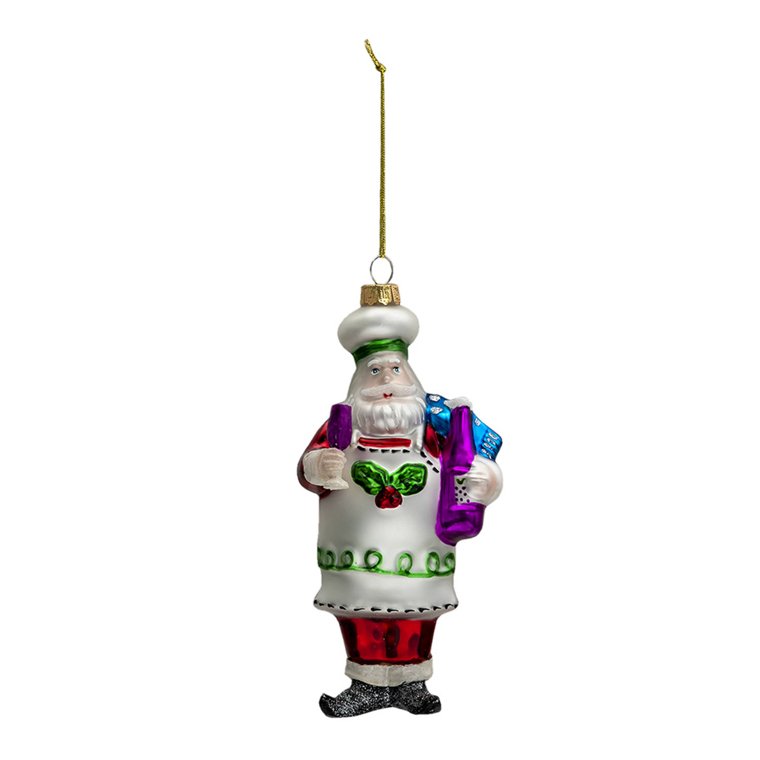 HAES DECO - Kersthanger Kerstman - Formaat 8x6x17 cm - Kleur Wit - Materiaal Glas / Polyresin - Kerstversiering, Kerstdecoratie, Decoratie Hanger, Kerstboomversiering