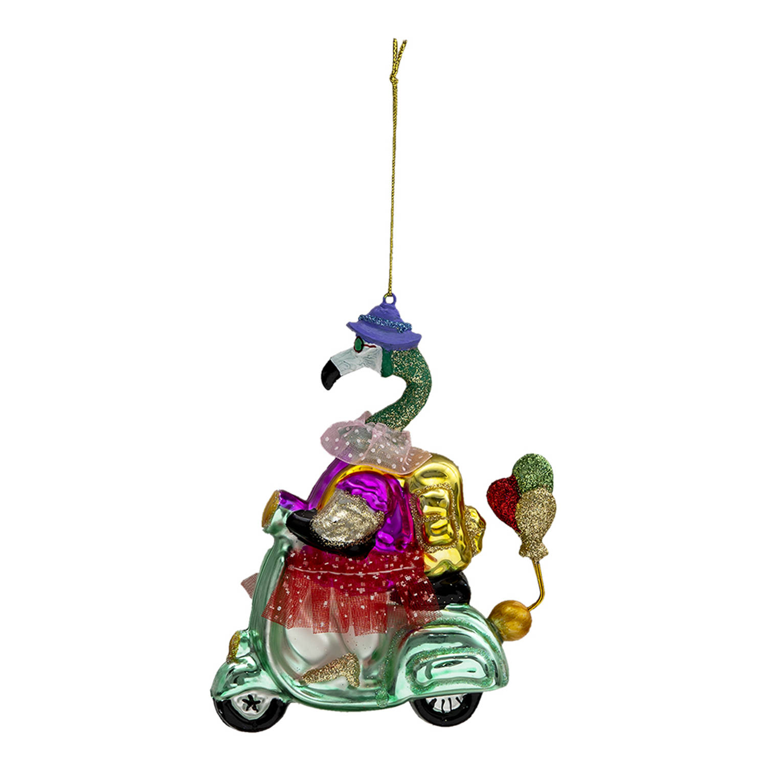 HAES DECO - Kersthanger Scooter - Formaat 14x5x12 cm - Kleur Groen - Materiaal Glas / Polyresin - Kerstversiering, Kerstdecoratie, Decoratie Hanger, Kerstboomversiering
