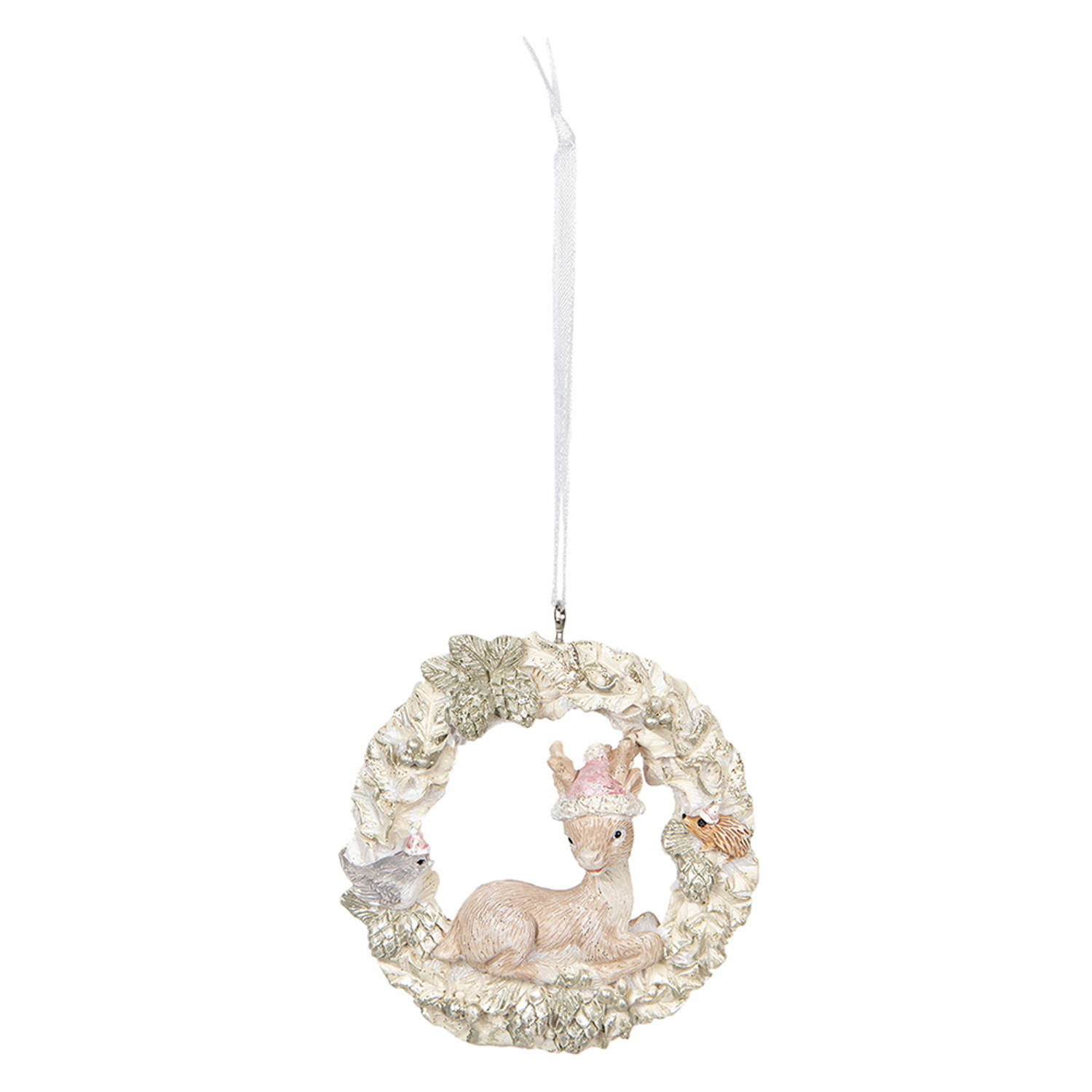 HAES DECO - Kersthanger Hertje - Formaat 7x2x8 cm - Kleur Beige - Materiaal Polyresin - Kerstversiering, Kerstdecoratie, Decoratie Hanger, Kerstboomversiering