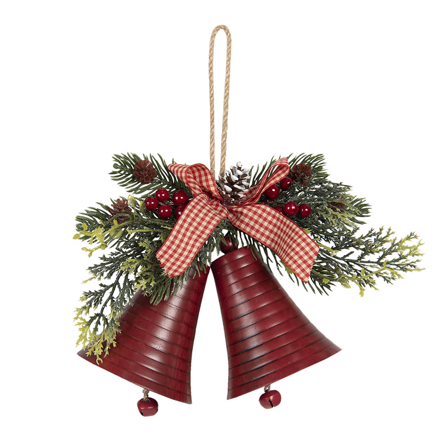 HAES DECO - Kersthanger Bellen - Formaat 23x8x18 cm - Kleur Rood - Materiaal Metaal - Kerstversiering, Kerstdecoratie, Decoratie Hanger, Kerstboomversiering