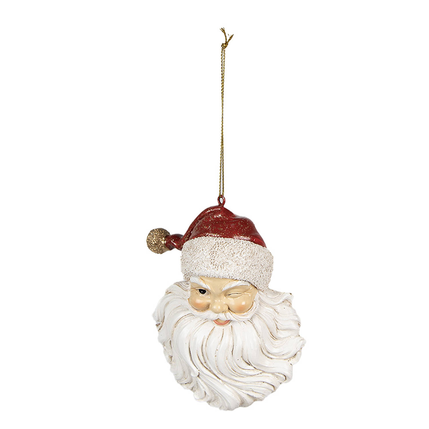 HAES DECO - Kersthanger Kerstman - Formaat 8x5x12 cm - Kleur Wit - Materiaal Polyresin - Kerstversiering, Kerstdecoratie, Decoratie Hanger, Kerstboomversiering