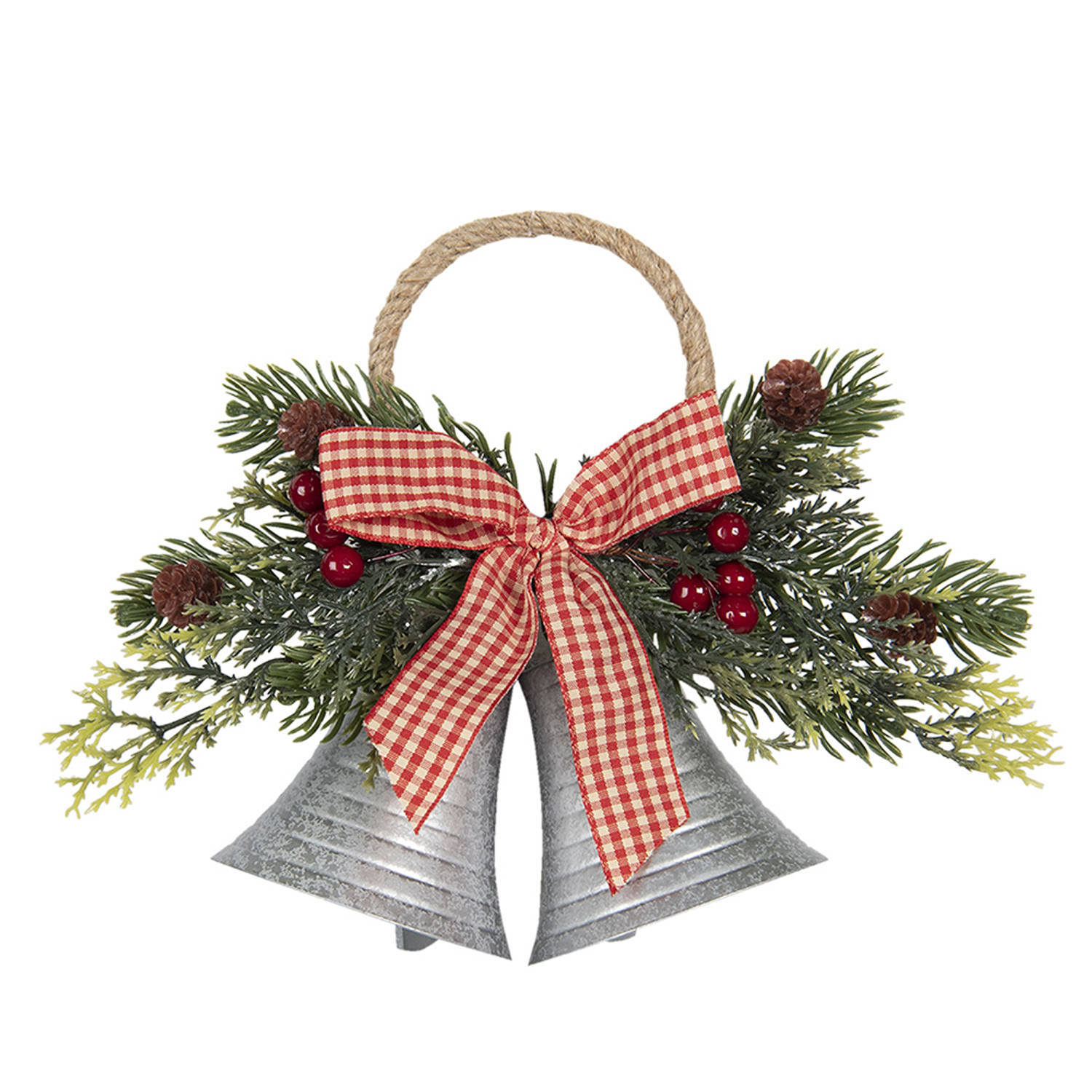 HAES DECO - Kersthanger Bellen - Formaat 23x8x18 cm - Kleur Rood - Materiaal Metaal - Kerstversiering, Kerstdecoratie, Decoratie Hanger, Kerstboomversiering