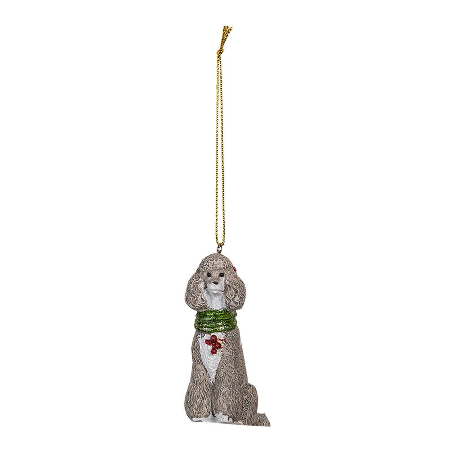 HAES DECO - Kersthanger Hond - Formaat 5x3x8 cm - Kleur Grijs - Materiaal Polyresin - Kerstversiering, Kerstdecoratie, Decoratie Hanger, Kerstboomversiering