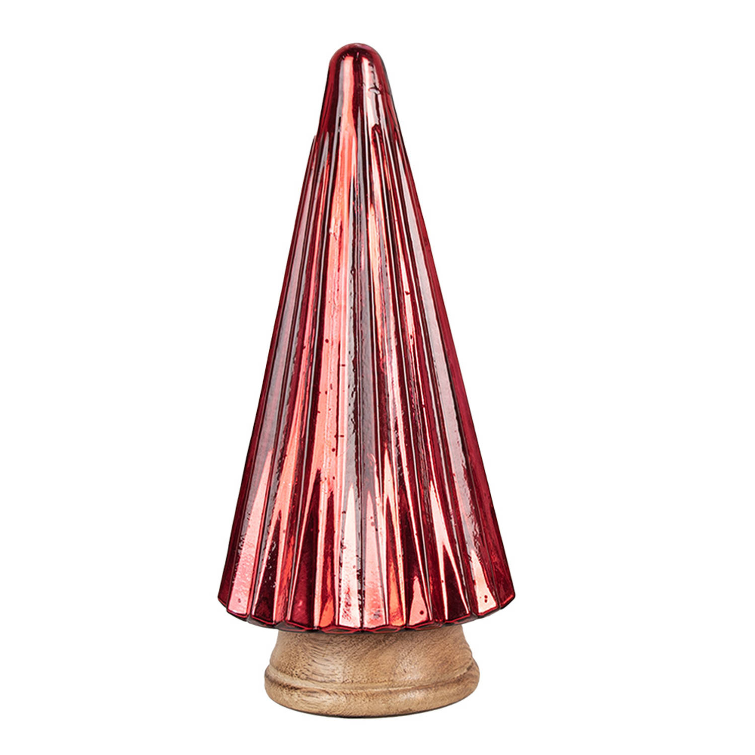 HAES DECO - Decoratieve Kerstboom - Formaat Ø 17x34 cm - Kleur Rood - Materiaal Hout / Glas - Kerstversiering, Kerstdecoratie