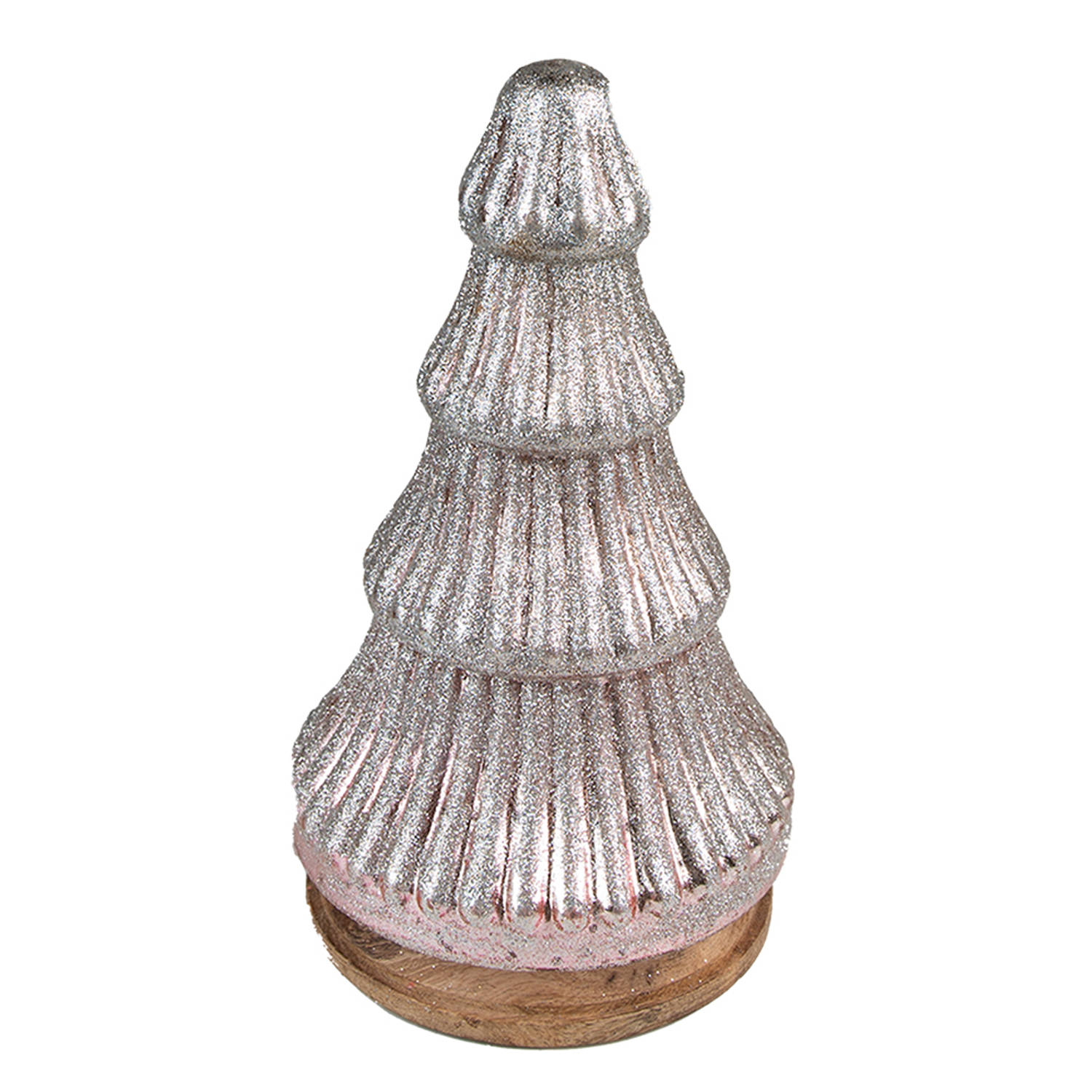 HAES DECO - Decoratieve Kerstboom - Formaat Ø 13x24 cm - Kleur Grijs - Materiaal Hout / Glas - Kerstversiering, Kerstdecoratie