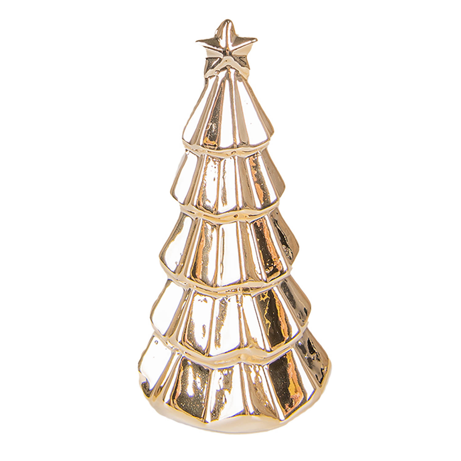 HAES DECO - Decoratieve Kerstboom - Formaat Ø 6x11 cm - Kleur Goudkleurig - Materiaal Porselein - Kerstversiering, Kerstdecoratie