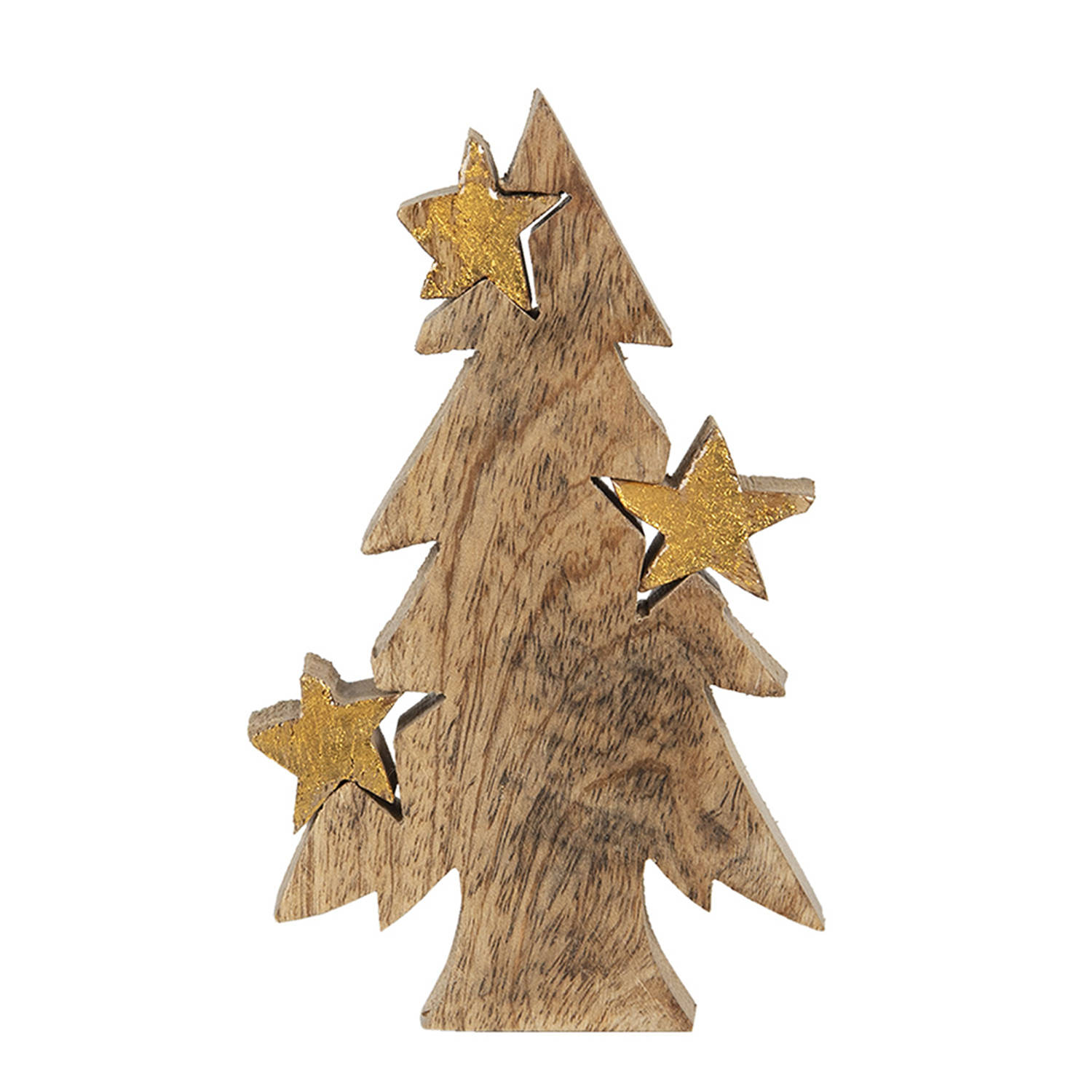 HAES DECO - Decoratieve Kerstboom - Formaat 10x3x16 cm - Kleur Bruin - Materiaal Hout - Kerstversiering, Kerstdecoratie