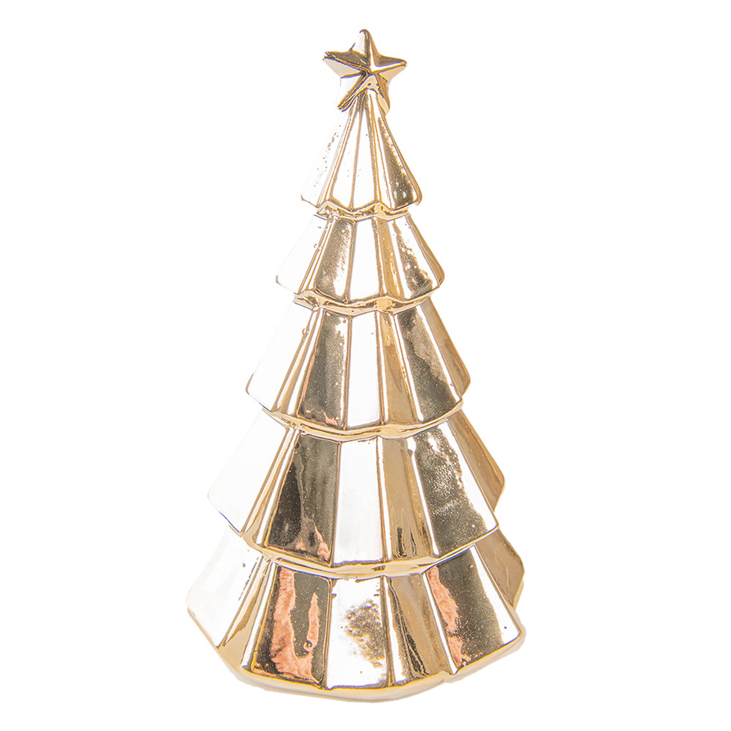 HAES DECO - Decoratieve Kerstboom - Formaat Ø 12x20 cm - Kleur Goudkleurig - Materiaal Porselein - Kerstversiering, Kerstdecoratie