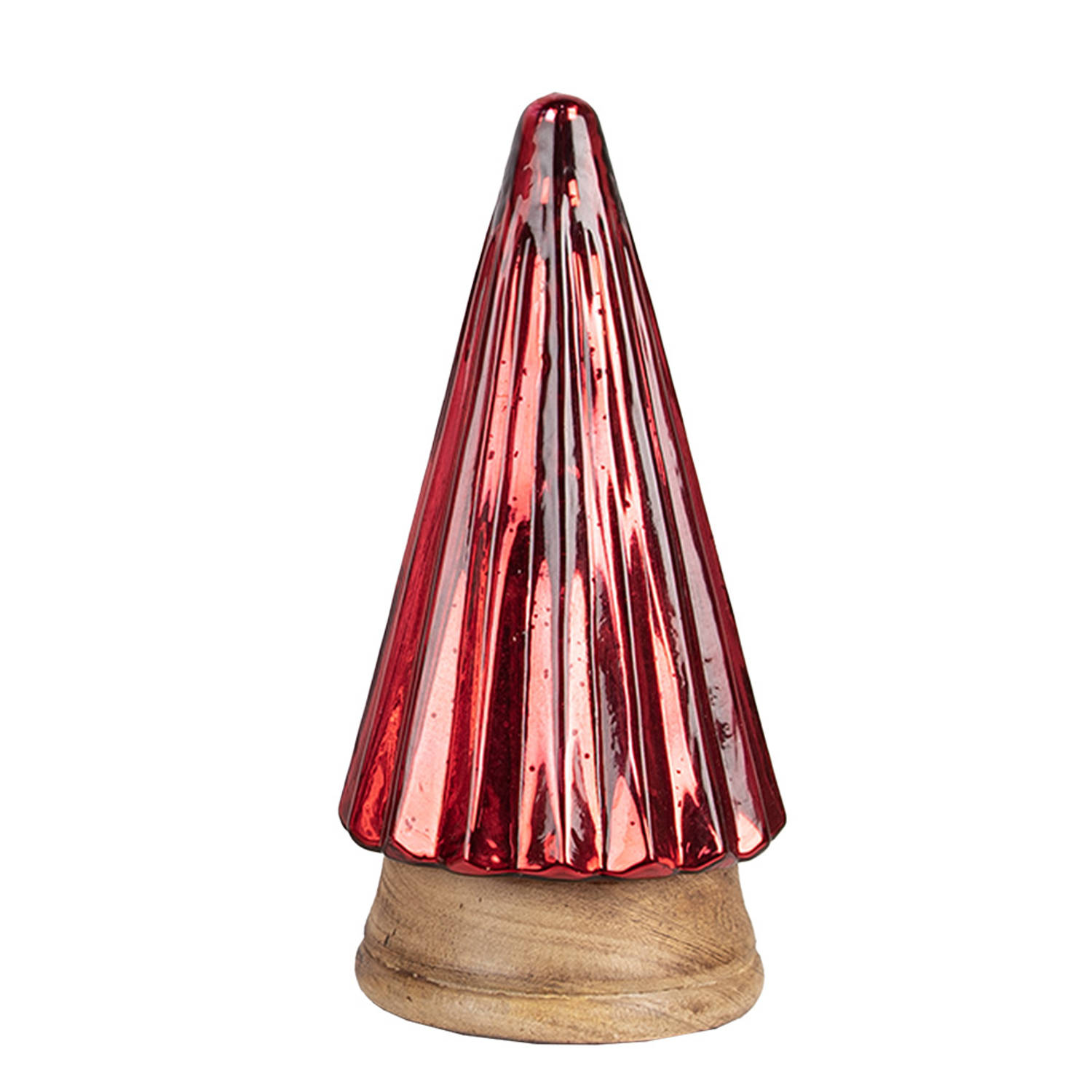 HAES DECO - Decoratieve Kerstboom - Formaat Ø 11x20 cm - Kleur Rood - Materiaal Hout / Glas - Kerstversiering, Kerstdecoratie