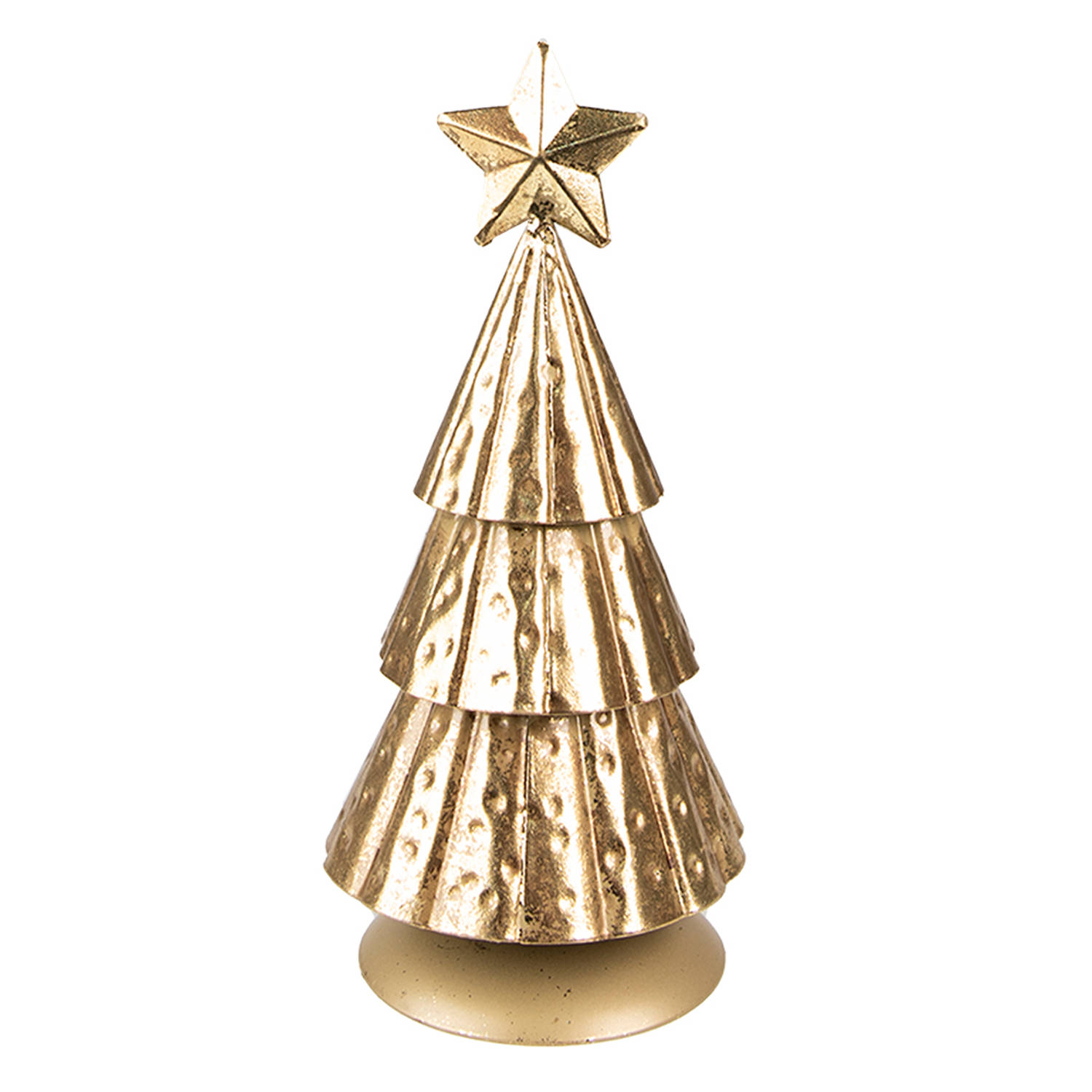 Clayre & Eef Kerstdecoratie Kerstboom 20 Cm Goudkleurig Ijzer Decoratief Figuur Decoratieve Accessoi