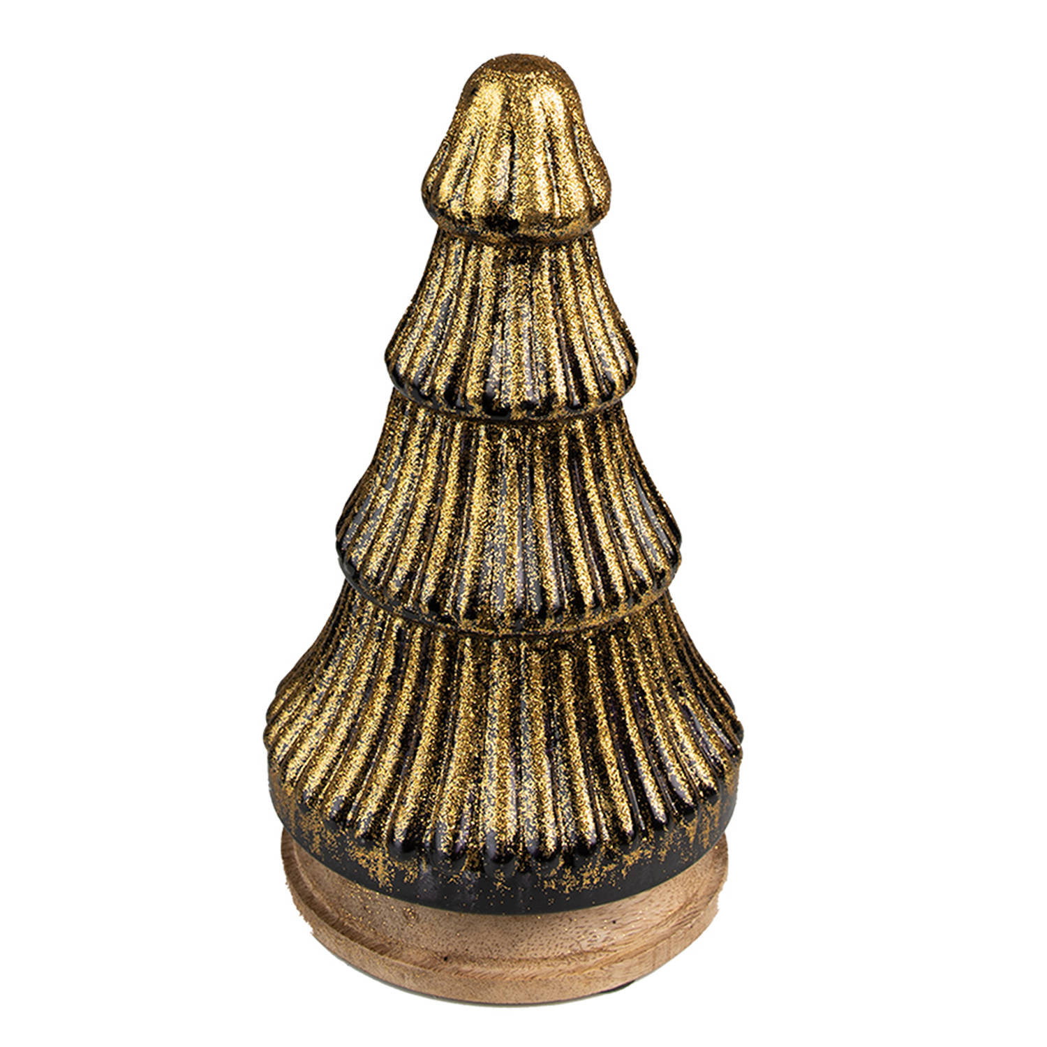 HAES DECO - Decoratieve Kerstboom - Formaat Ø 13x24 cm - Kleur Goudkleurig - Materiaal Hout / Glas - Kerstversiering, Kerstdecoratie