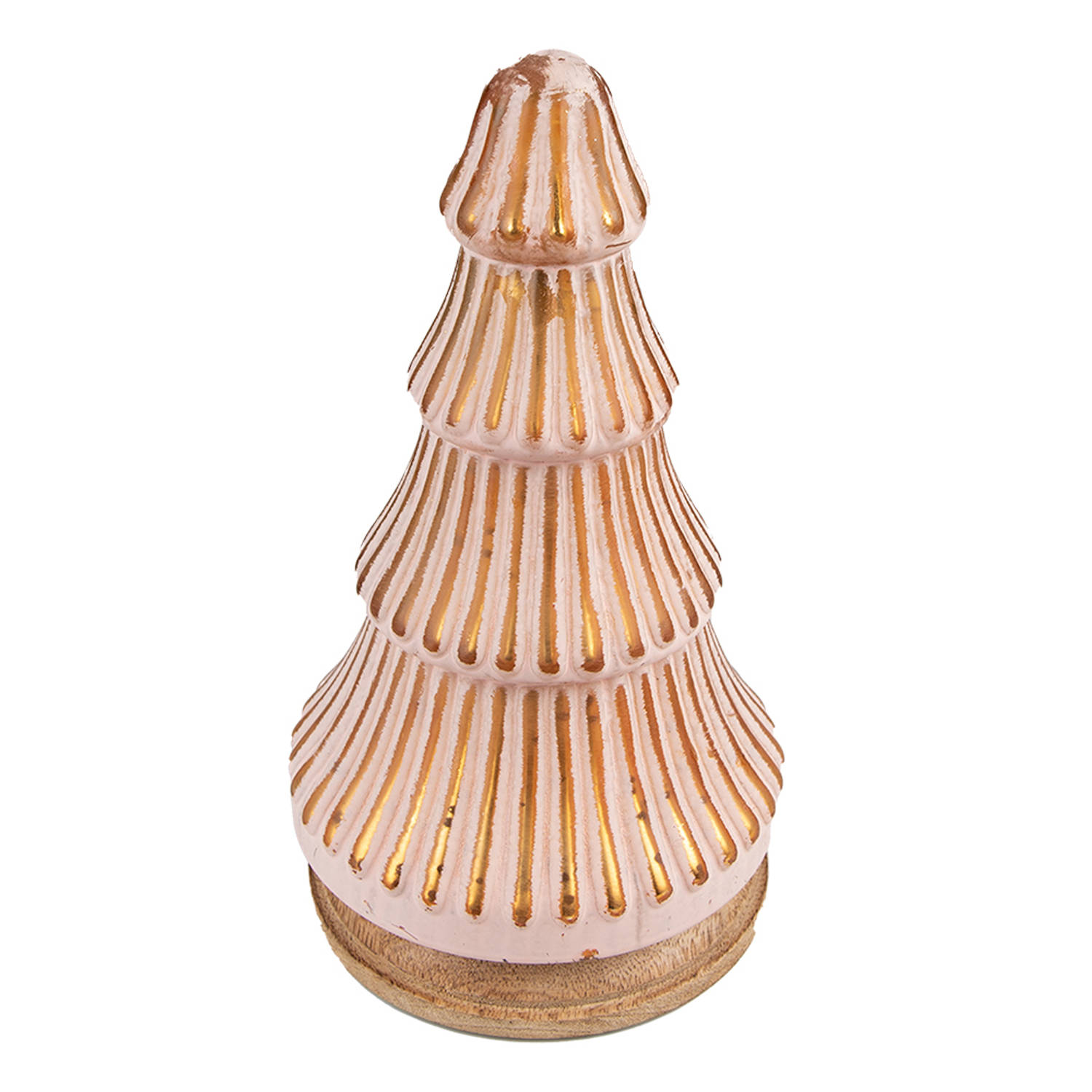 HAES DECO - Decoratieve Kerstboom - Formaat Ø 13x24 cm - Kleur Roze - Materiaal Hout / Glas - Kerstversiering, Kerstdecoratie