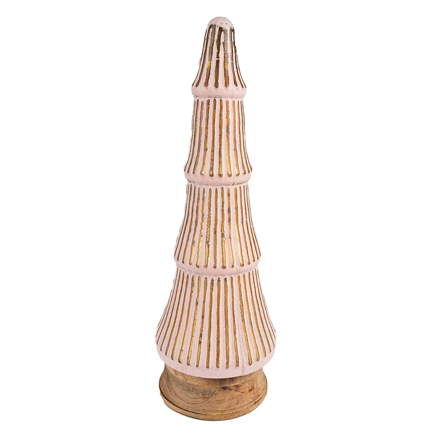 HAES DECO - Decoratieve Kerstboom - Formaat Ø 15x44 cm - Kleur Roze - Materiaal Hout / Glas - Kerstversiering, Kerstdecoratie