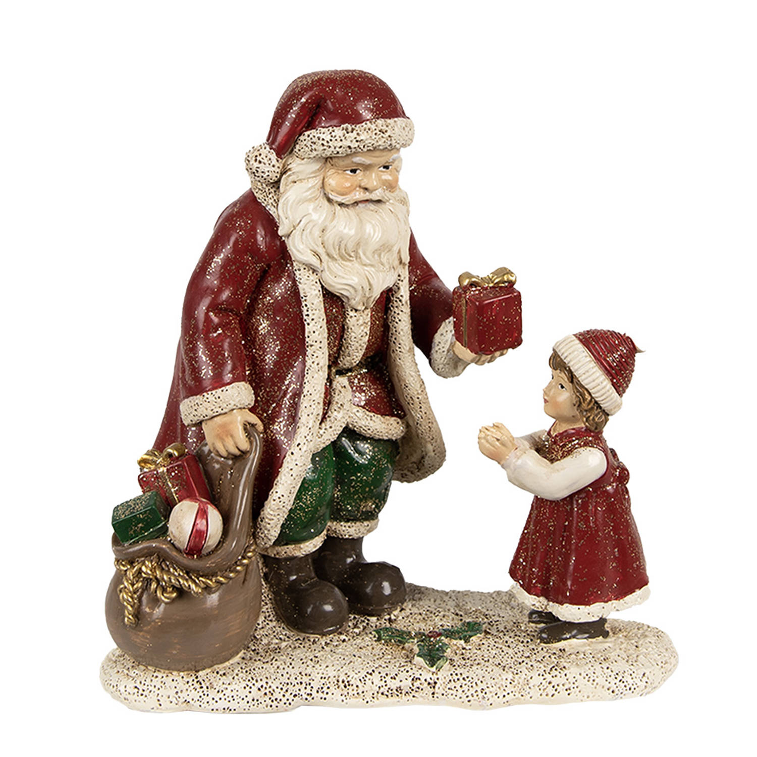 HAES DECO - Kerstman deco Figuur - Formaat 14x9x14 cm - Kleur Rood - Materiaal Polyresin - Kerst Figuur, Kerstdecoratie