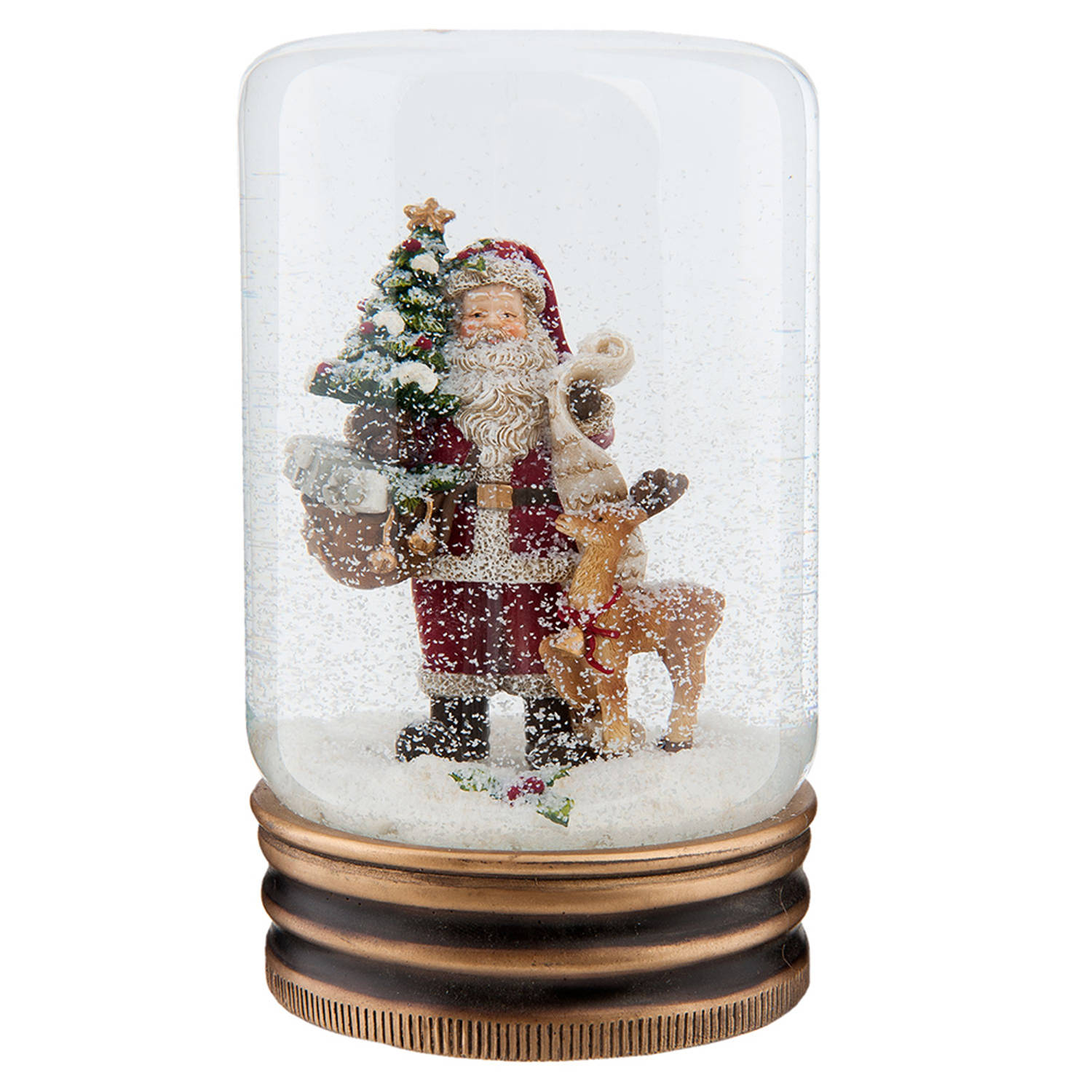 HAES DECO - Sneeuwbol met Kerstman - Formaat Ø 5x9 cm - Kleur Rood - Materiaal Glas / Polyresin - Kerst Figuur, Kerstdecoratie, Schudbol
