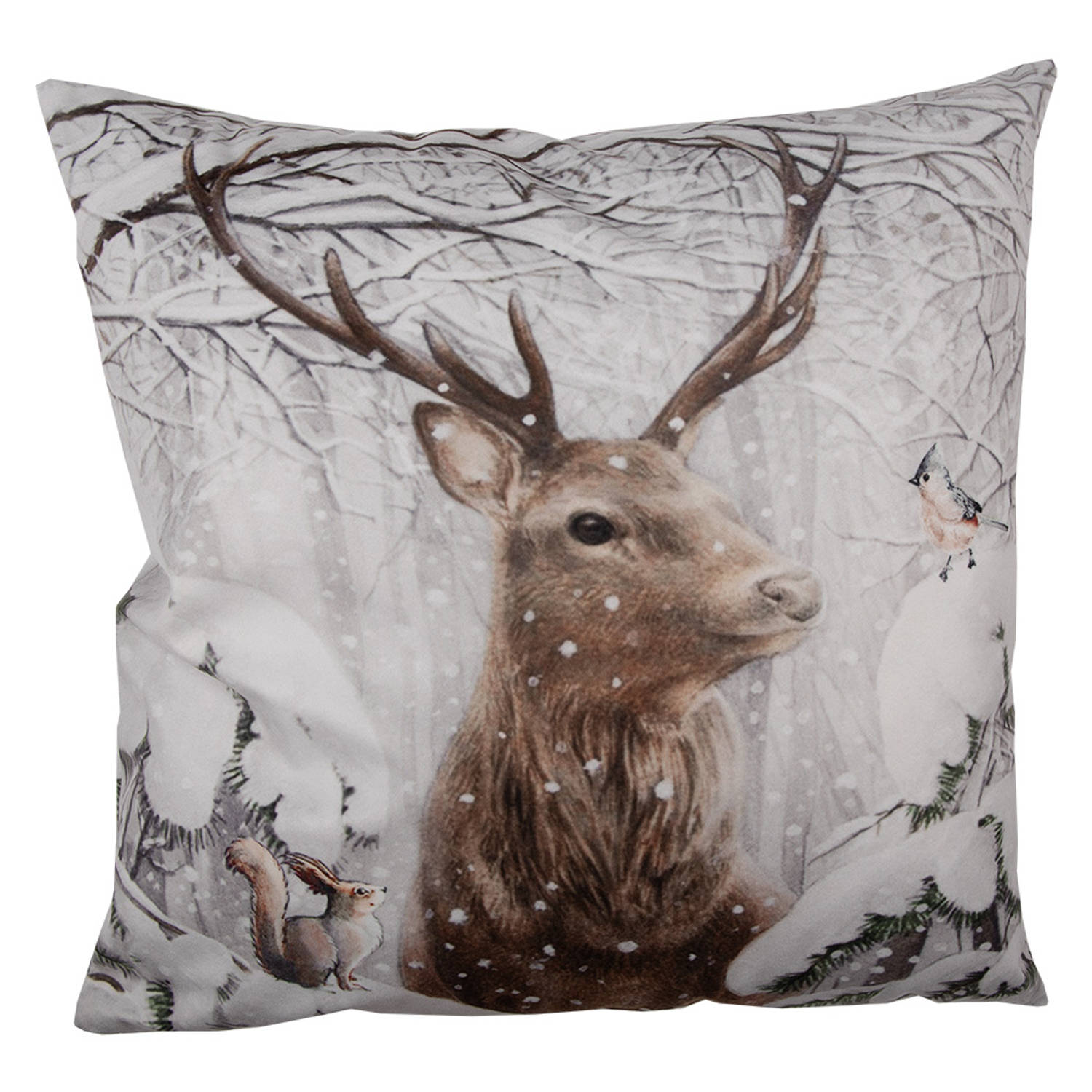 HAES DECO - Kerst Kussenhoes - Formaat 45x45 cm - Collectie: Christmas Animal - Kleur Bruin - Materiaal 100% Polyester - Sierkussen, Kussenhoes, Stoelkussen, Kerstdecoratie, Kerstv