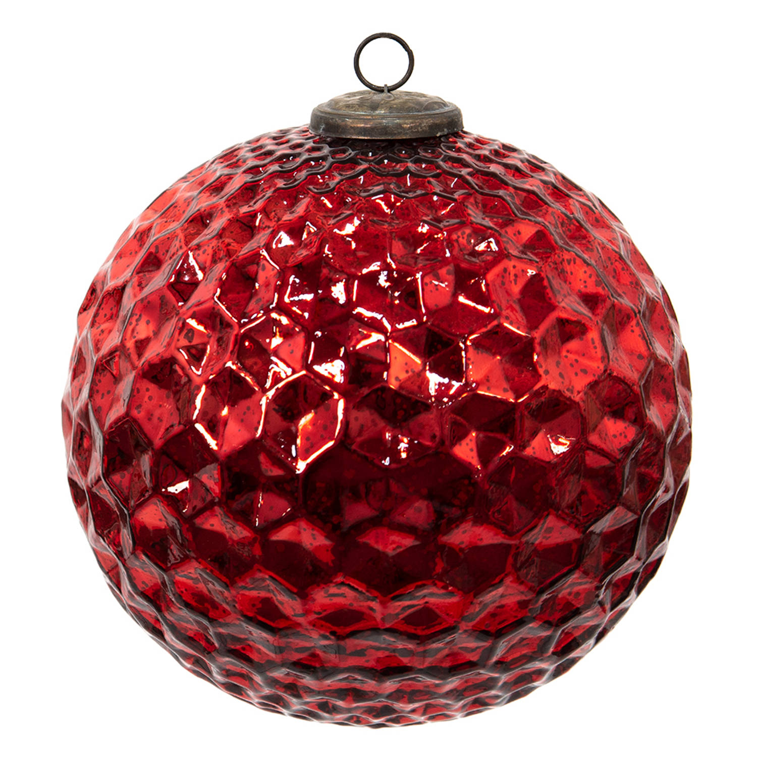 HAES DECO - Kerstbal Groot XL - Formaat Ø 25x25 cm - Kleur Rood - Materiaal Glas - Kerstversiering, Kerstdecoratie, Decoratie Hanger, Kerstboomversiering