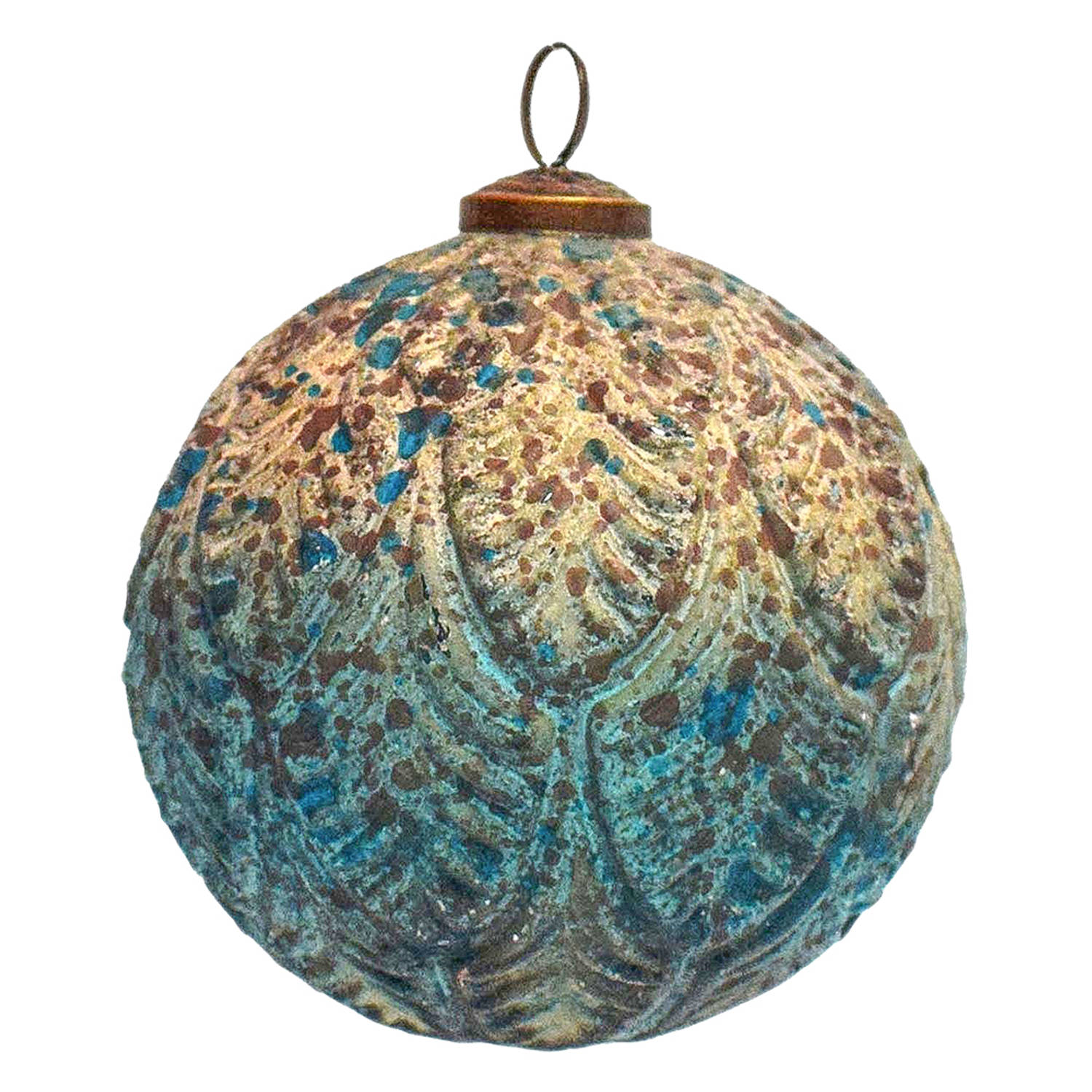 HAES DECO - Kerstbal - Formaat Ø 12x12 cm - Kleur Turquoise - Materiaal Glas - Kerstversiering, Kerstdecoratie, Decoratie Hanger, Kerstboomversiering