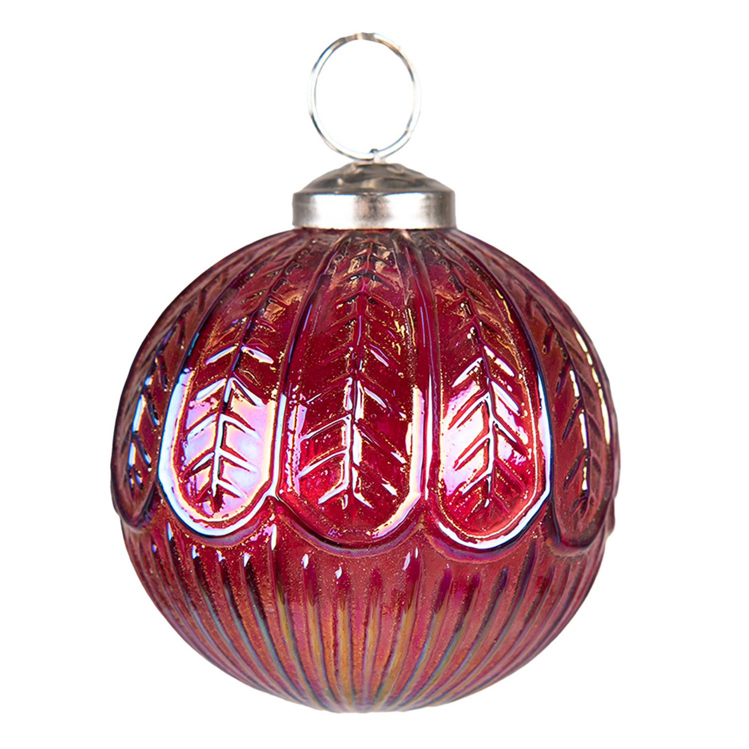 HAES DECO - Kerstbal - Formaat Ø 7x7 cm - Kleur Rood - Materiaal Glas - Kerstversiering, Kerstdecoratie, Decoratie Hanger, Kerstboomversiering