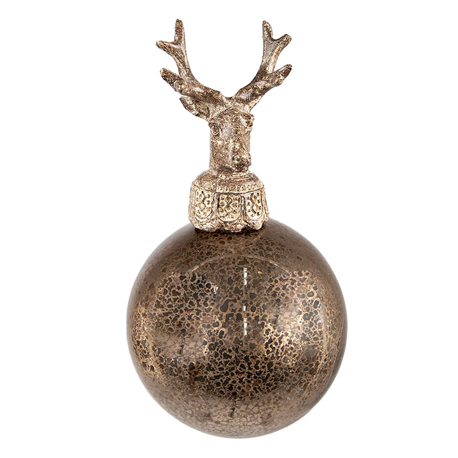 HAES DECO - Kerstbal - Formaat Ø 8x14 cm - Kleur Bruin - Materiaal Glas / Polyresin - Kerstversiering, Kerstdecoratie, Decoratie Hanger, Kerstboomversiering
