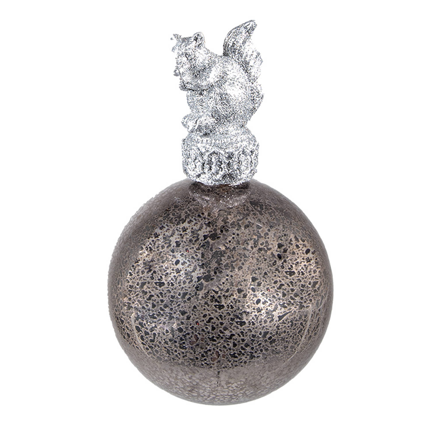 HAES DECO - Kerstbal - Formaat Ø 7x13 cm - Kleur Zilverkleurig - Materiaal Glas / Polyresin - Kerstversiering, Kerstdecoratie, Decoratie Hanger, Kerstboomversiering
