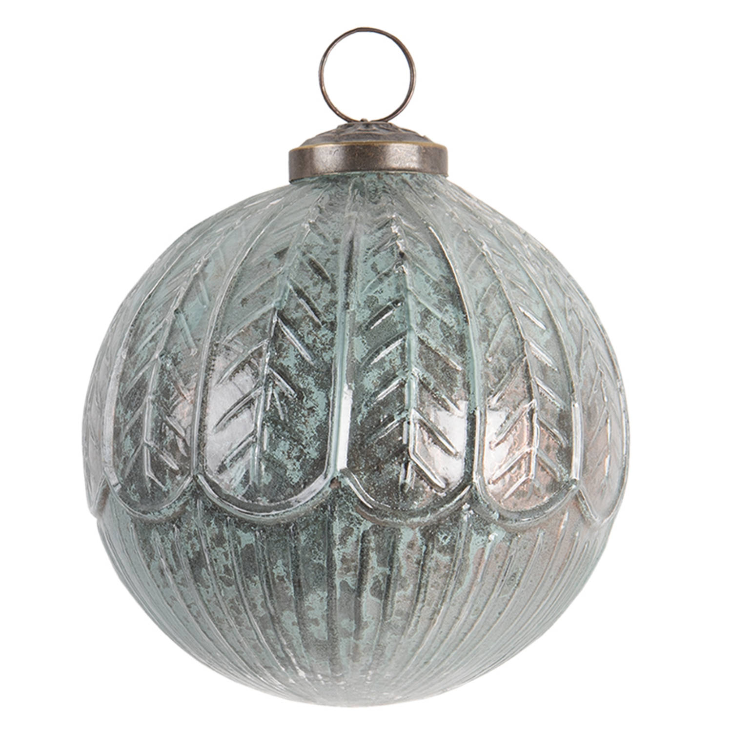 HAES DECO - Kerstbal - Formaat Ø 10x10 cm - Kleur Turquoise - Materiaal Glas - Kerstversiering, Kerstdecoratie, Decoratie Hanger, Kerstboomversiering