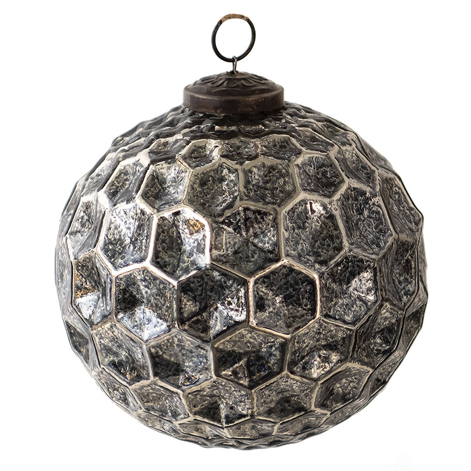 HAES DECO - Kerstbal - Formaat Ø 12x12 cm - Kleur Zwart - Materiaal Glas - Kerstversiering, Kerstdecoratie, Decoratie Hanger, Kerstboomversiering