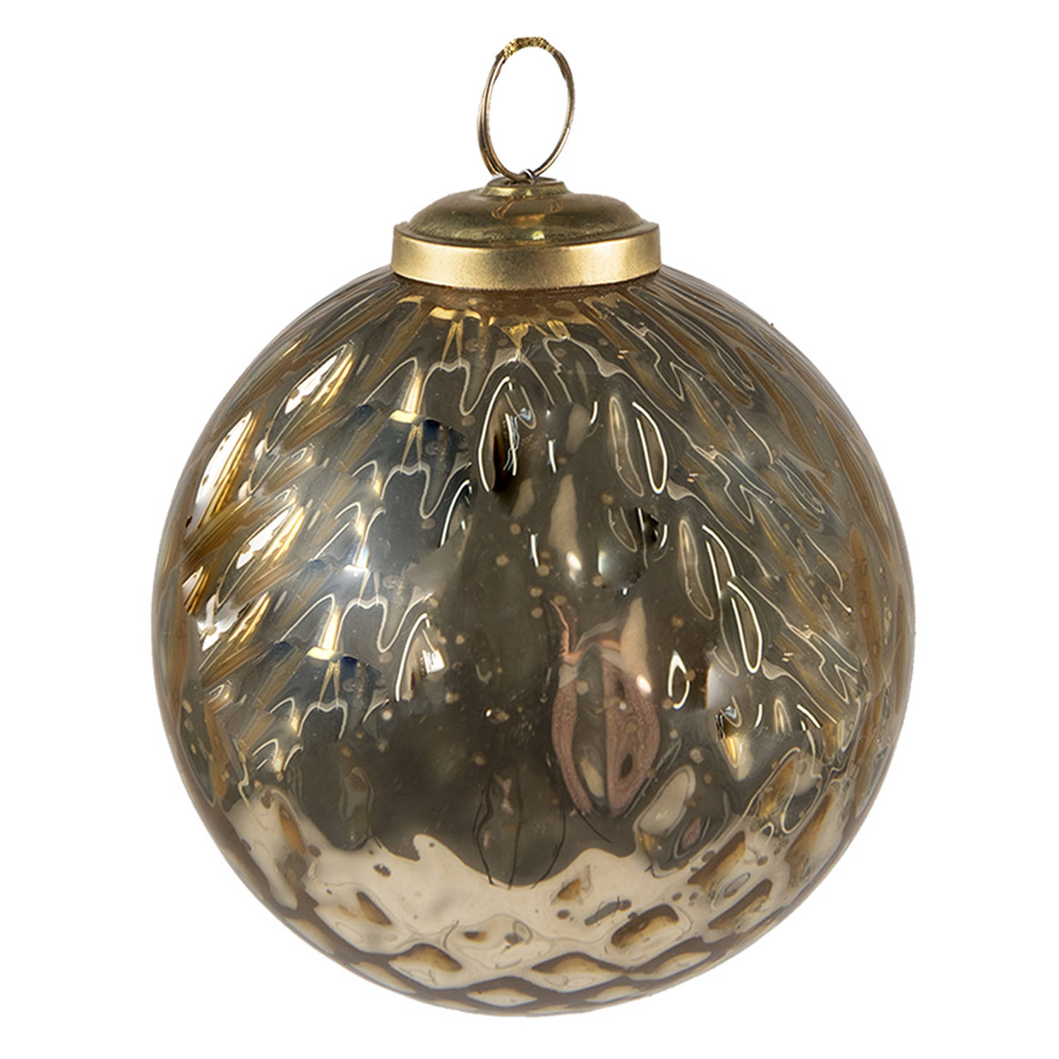 HAES DECO - Kerstbal - Formaat Ø 9x11 cm - Kleur Goudkleurig - Materiaal Glas - Kerstversiering, Kerstdecoratie, Decoratie Hanger, Kerstboomversiering