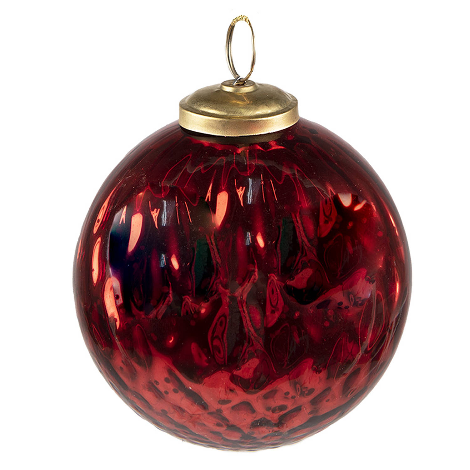 HAES DECO - Kerstbal - Formaat Ø 9x11 cm - Kleur Rood - Materiaal Glas - Kerstversiering, Kerstdecoratie, Decoratie Hanger, Kerstboomversiering