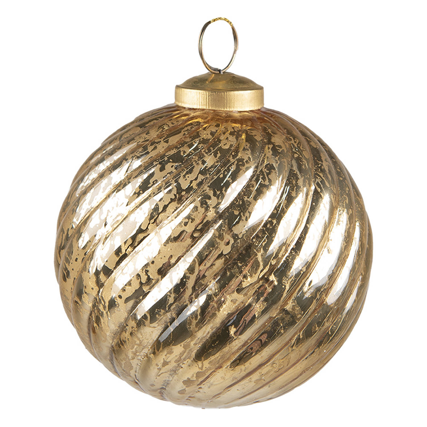 HAES DECO - Kerstbal - Formaat Ø 9x10 cm - Kleur Goudkleurig - Materiaal Glas - Kerstversiering, Kerstdecoratie, Decoratie Hanger, Kerstboomversiering
