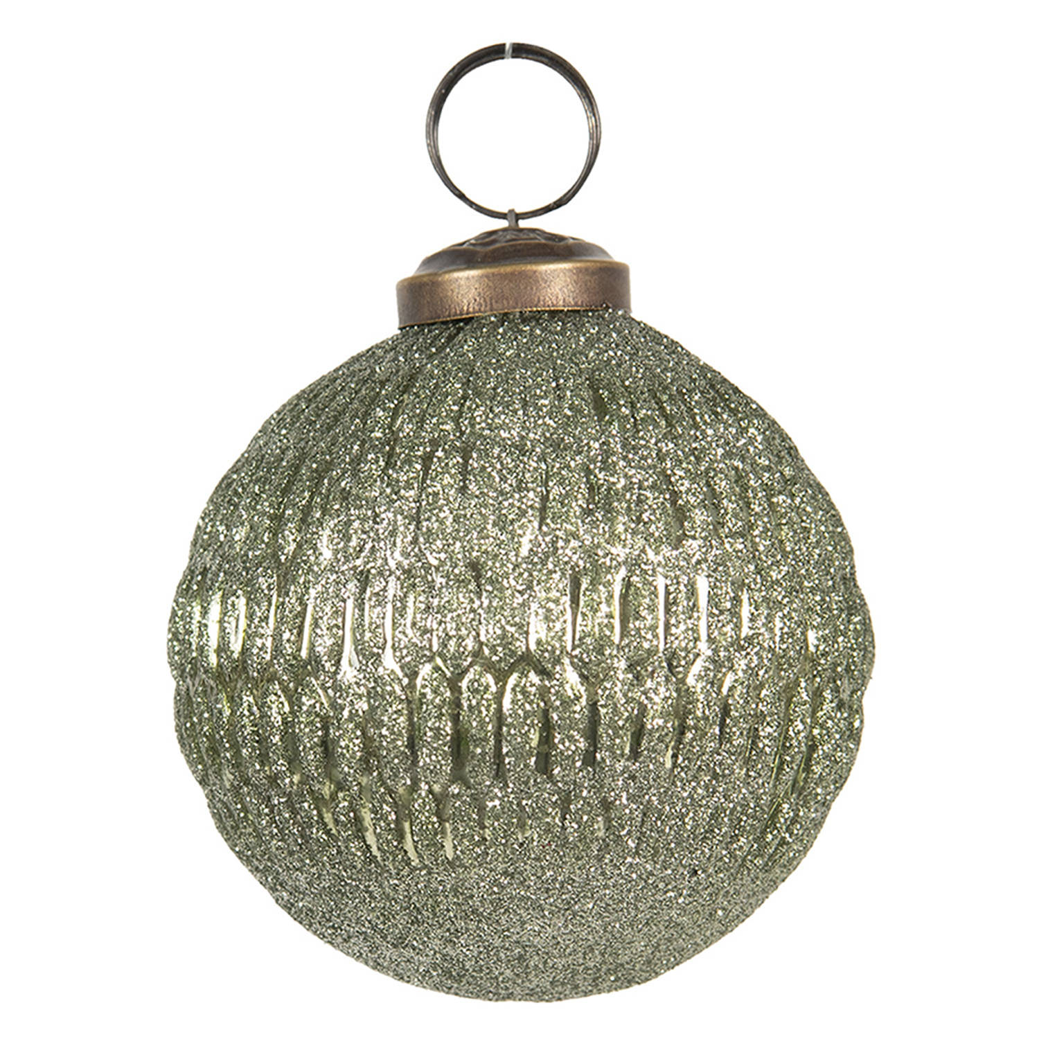 HAES DECO - Kerstbal - Formaat Ø 8x8 cm - Kleur Groen - Materiaal Glas - Kerstversiering, Kerstdecoratie, Decoratie Hanger, Kerstboomversiering