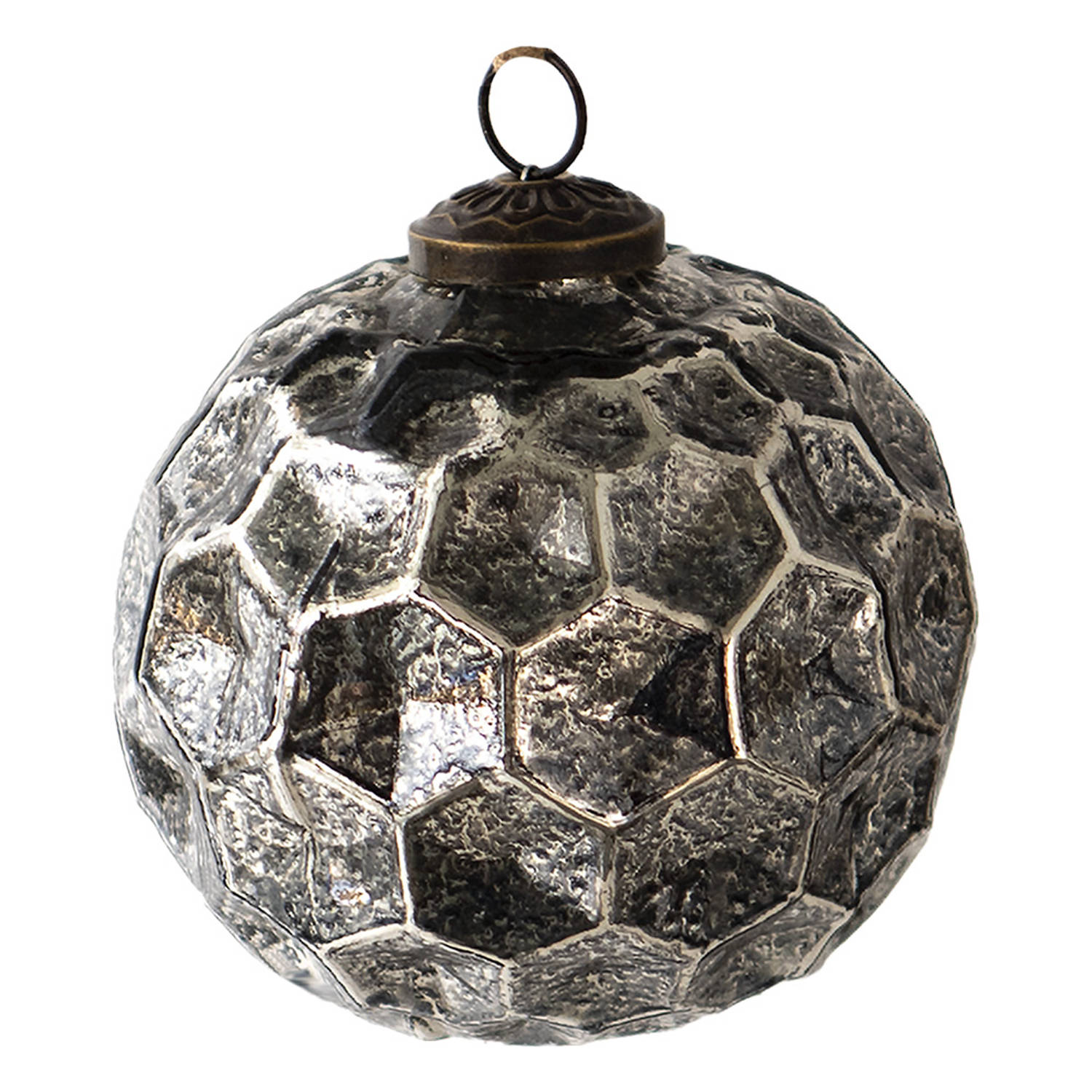 HAES DECO - Kerstbal - Formaat Ø 10x10 cm - Kleur Zwart - Materiaal Glas - Kerstversiering, Kerstdecoratie, Decoratie Hanger, Kerstboomversiering