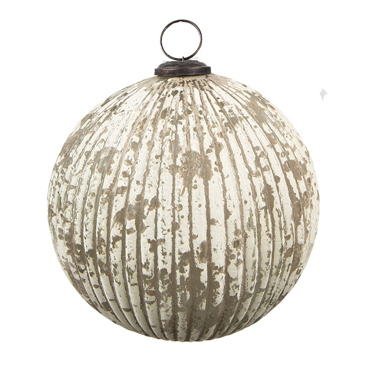 HAES DECO - Kerstbal - Formaat Ø 20x20 cm - Kleur Beige - Materiaal Glas - Kerstversiering, Kerstdecoratie, Decoratie Hanger, Kerstboomversiering