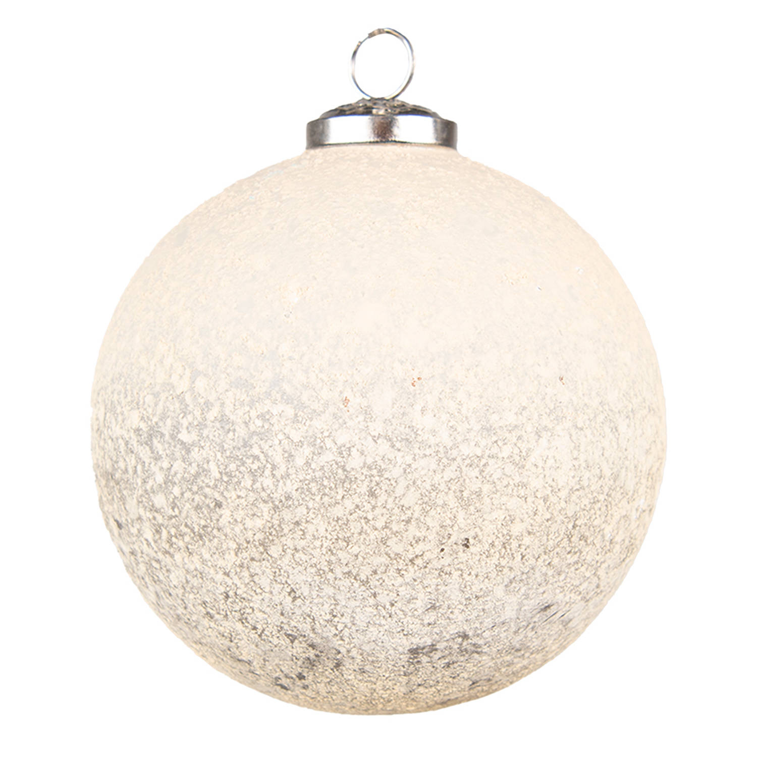 HAES DECO - Kerstbal - Formaat Ø 12x12 cm - Kleur Beige - Materiaal Glas - Kerstversiering, Kerstdecoratie, Decoratie Hanger, Kerstboomversiering