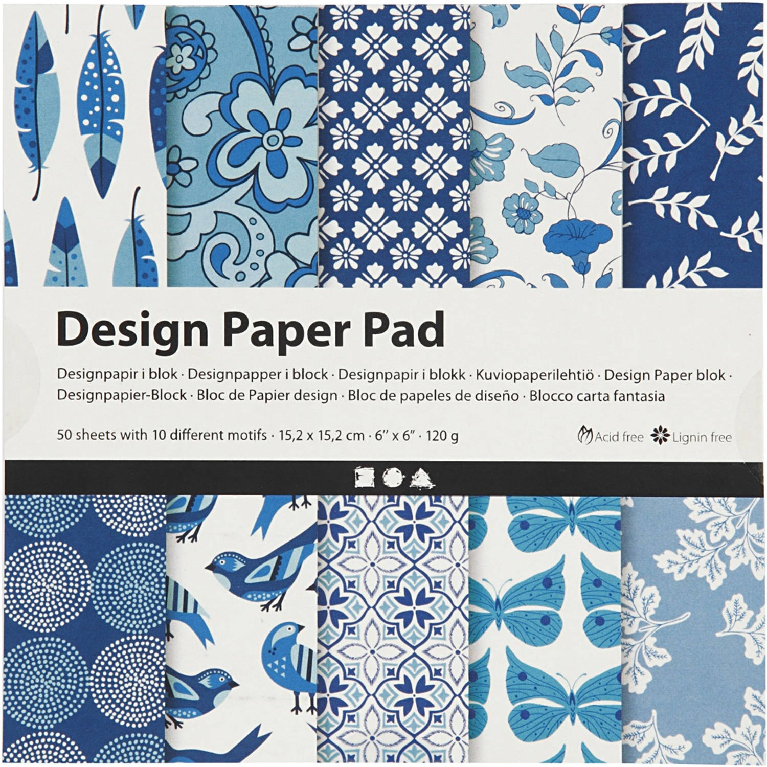 Creotime designpapier blok blauw 15,2 cm 50 vellen