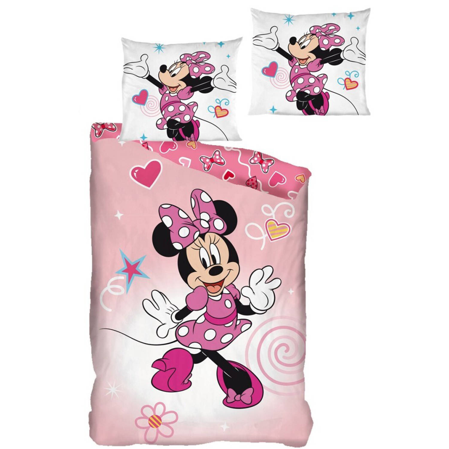 Disney Minnie Mouse Dekbedovertrek Pink Beauty Eenpersoons 140 x 200 + 65 x 65 cm Katoen Flanel