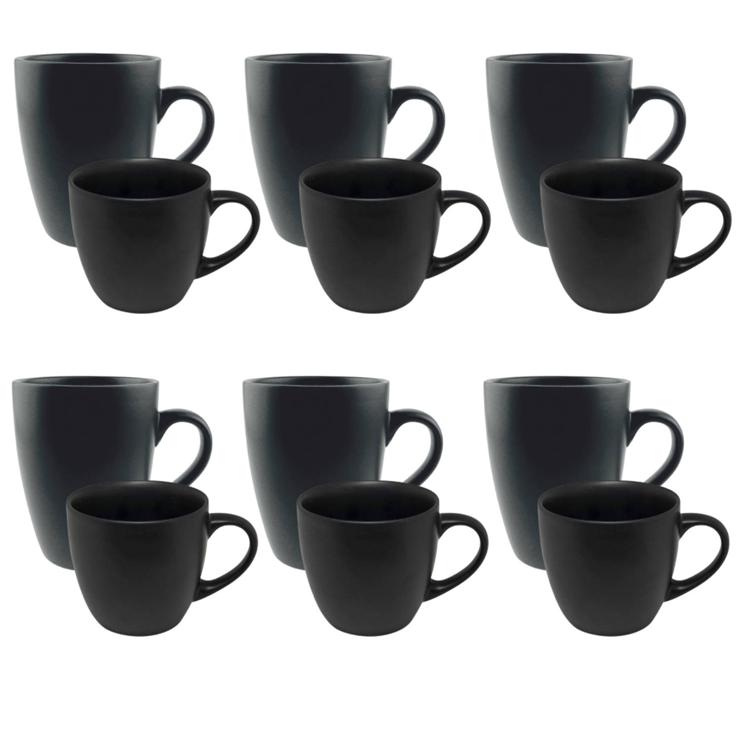 OTIX Koffiekopjes met oor Cappuccino Koffietassen Kopjes Set van 12 stuks 6x Koffiekopje 6x Cappuccino Kopjes Zwart A...
