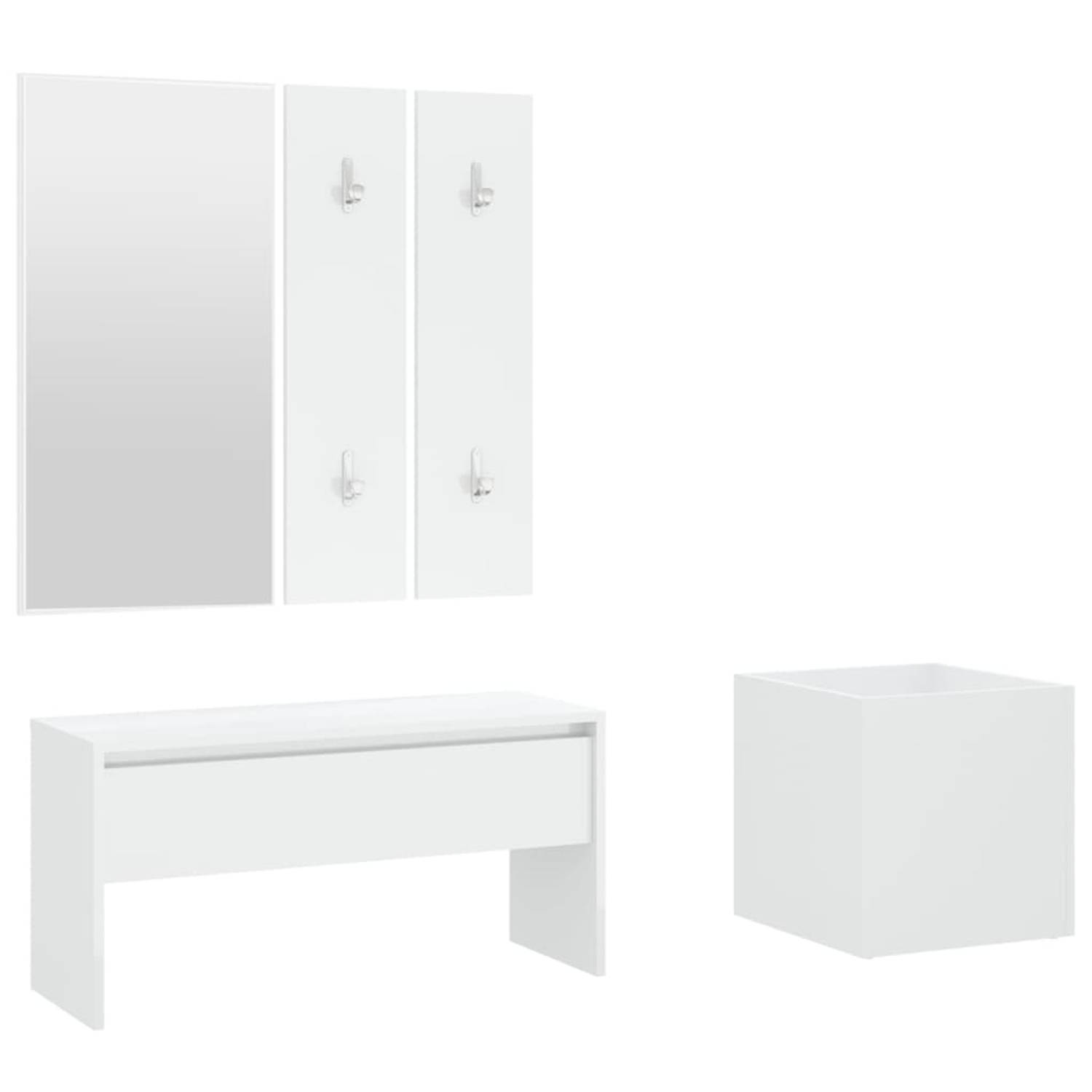 The Living Store Hallway Set White Wood 80 x 30.5 x 40 cm Storage Bench with Mirror Coat Hooks and P