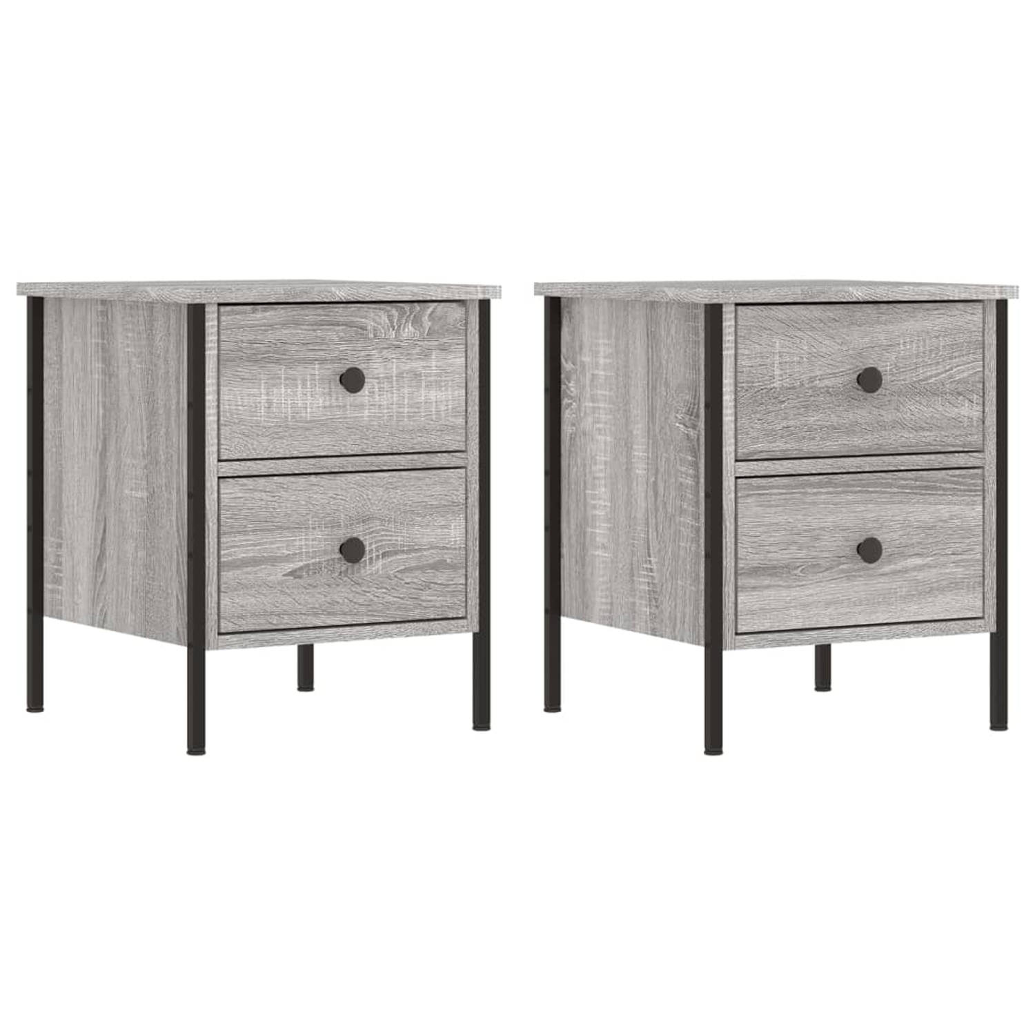 The Living Store Nachtkastjes 2 st 40x42x50 cm bewerkt hout grijs sonoma eiken - Kast