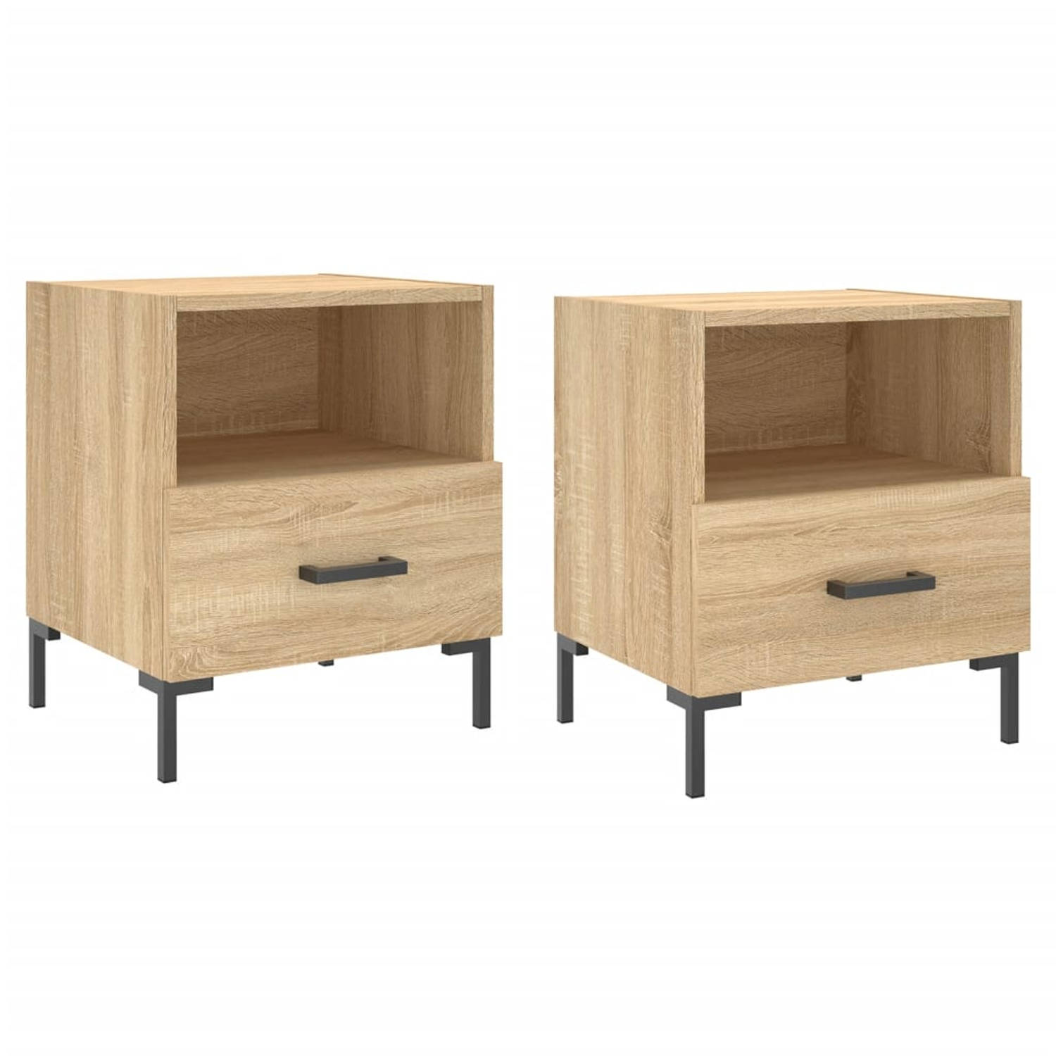 The Living Store Nachtkastjes 2 st 40x35x47-5 cm bewerkt hout sonoma eikenkleur - Kast