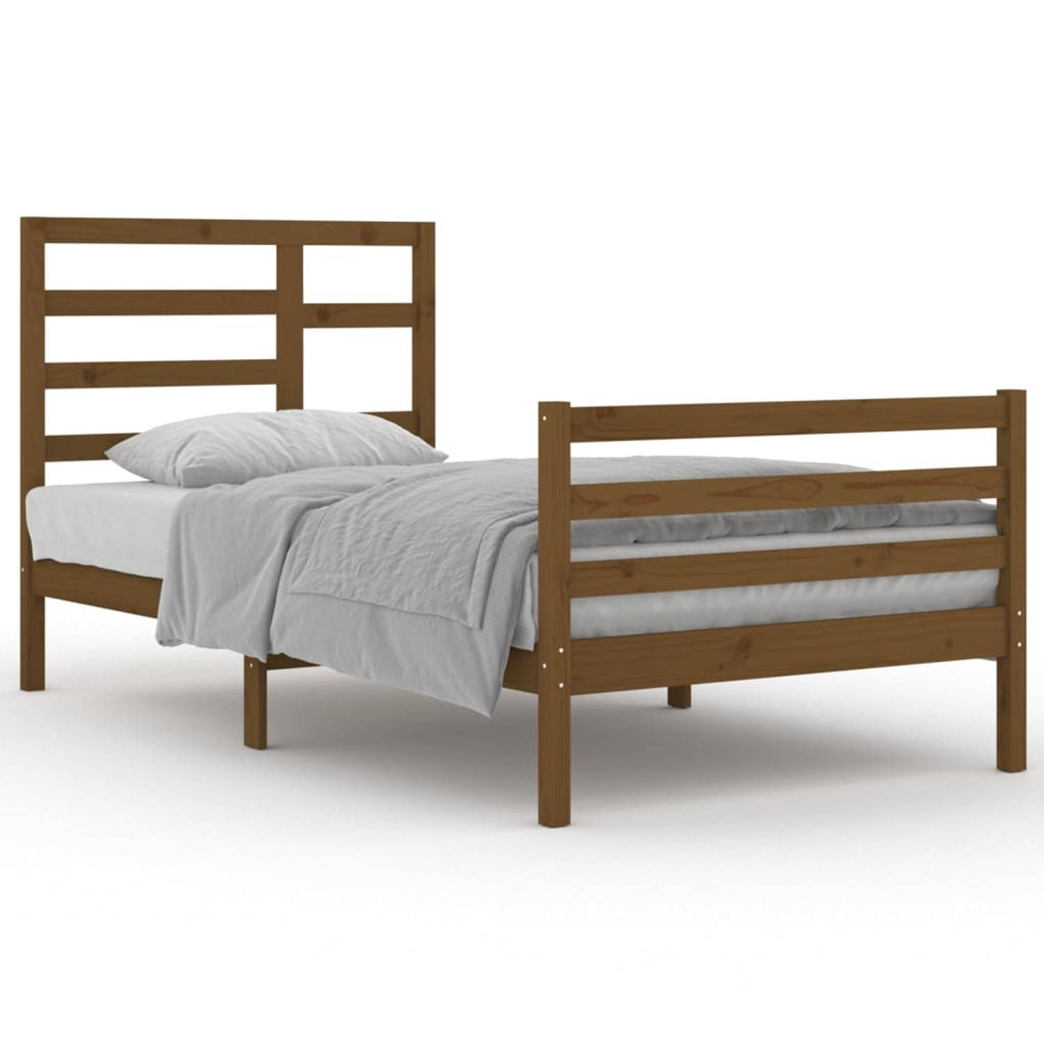 The Living Store Bedframe massief hout honingbruin 100x200 cm - Bedframe - Bedframes - Bed - Bedbodem - Ledikant - Bed Frame - Massief Houten Bedframe - Slaapmeubel - Eenpersoonsbe