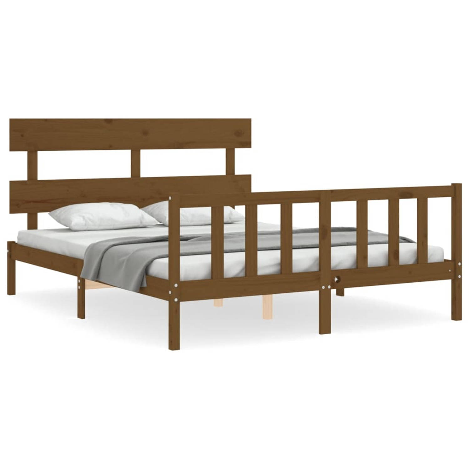 The Living Store Bedframe met hoofdbord massief hout honingbruin 5FT King Size - Bedframe - Bedframes - Bed - Tweepersoonsbed - Slaapkamermeubel - Houten Bedframe - Houten Bed - Be