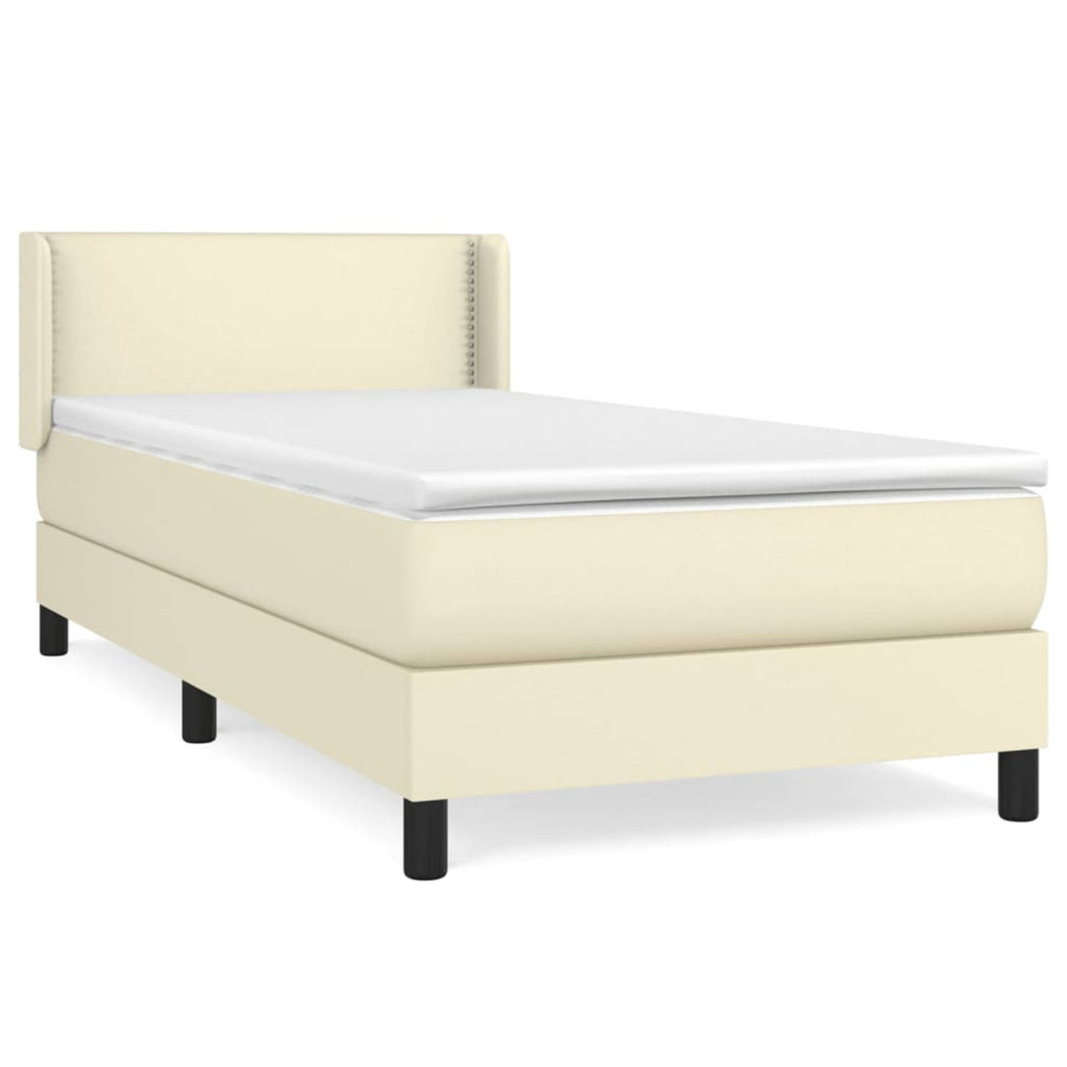 The Living Store Boxspring met matras kunstleer crèmekleurig 90x200 cm - Boxspring - Boxsprings - Bed - Slaapmeubel - Boxspringbed - Boxspring Bed - Tweepersoonsbed - Bed Met Matra