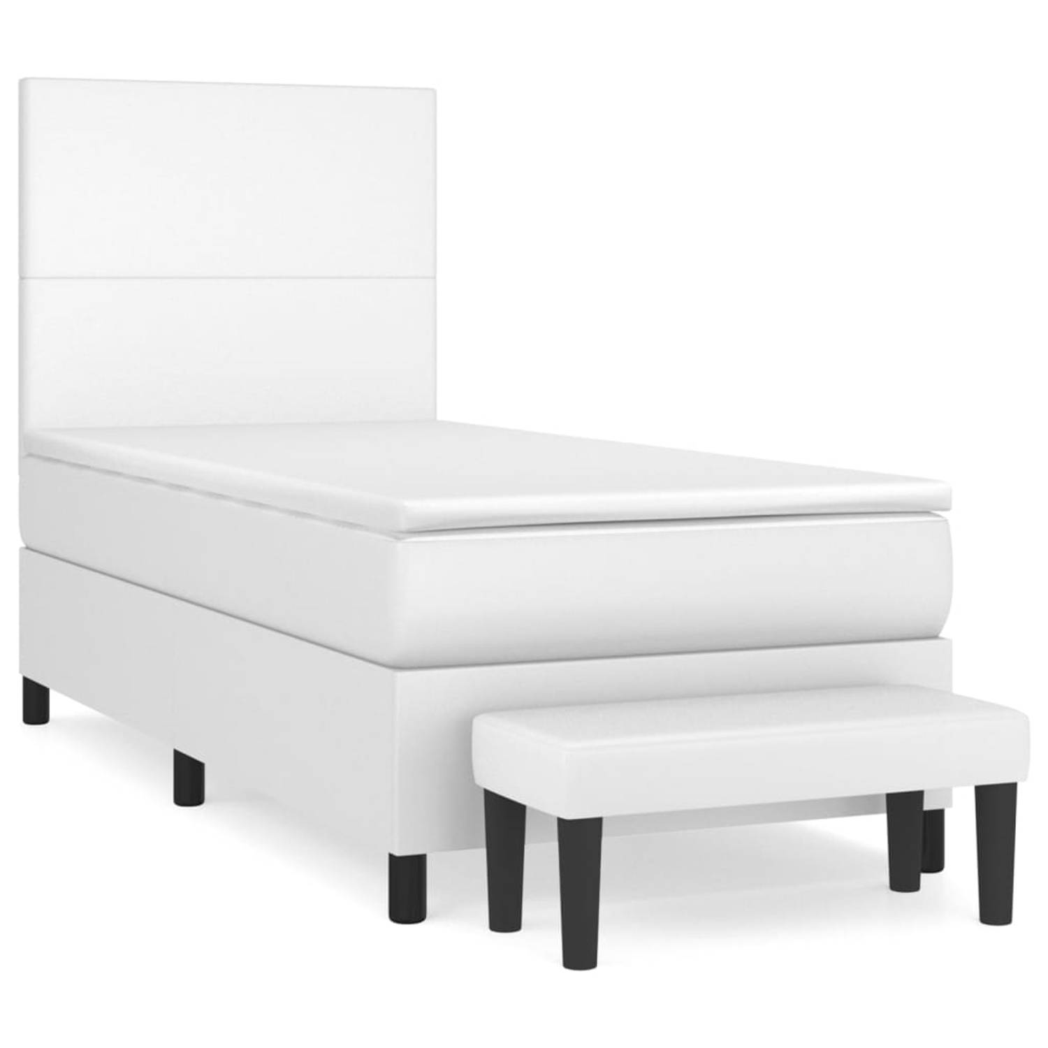 The Living Store Boxspring met matras kunstleer wit 100x200 cm - Bed
