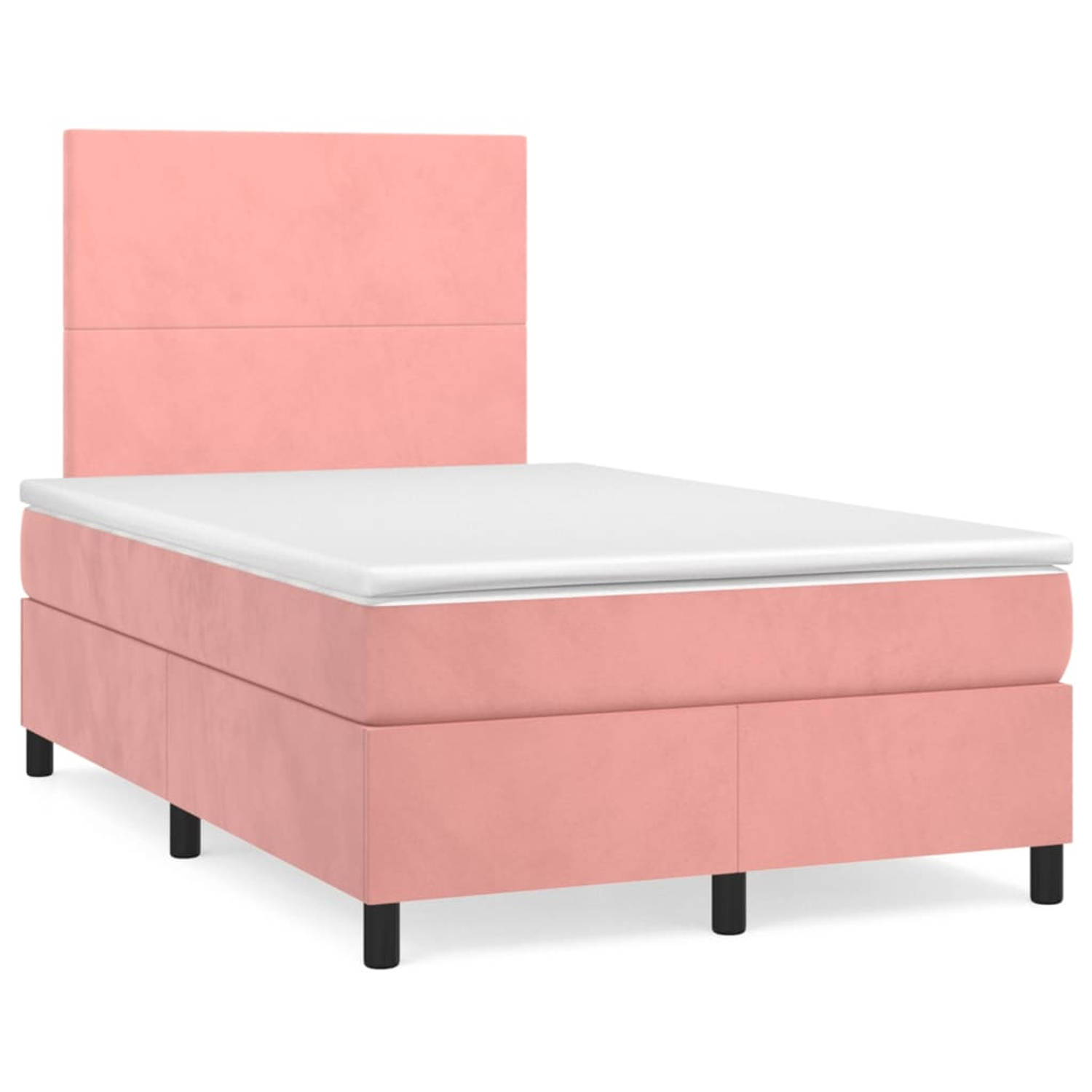 The Living Store Boxspring met matras fluweel roze 120x200 cm - Bed